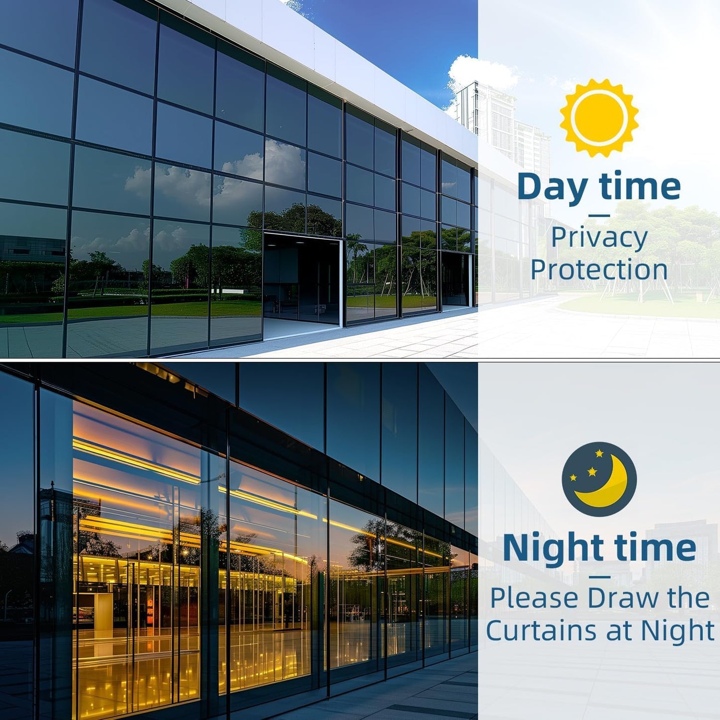 DUOFIRE One Way Window Film Privacy See Out Not in Heat Blocker Window Tint Reflective Mirror Windows Tinting Film for Home Static Cling Anti-UV Sun Blocking Windows Covering（Black, 45.2x78.7in）