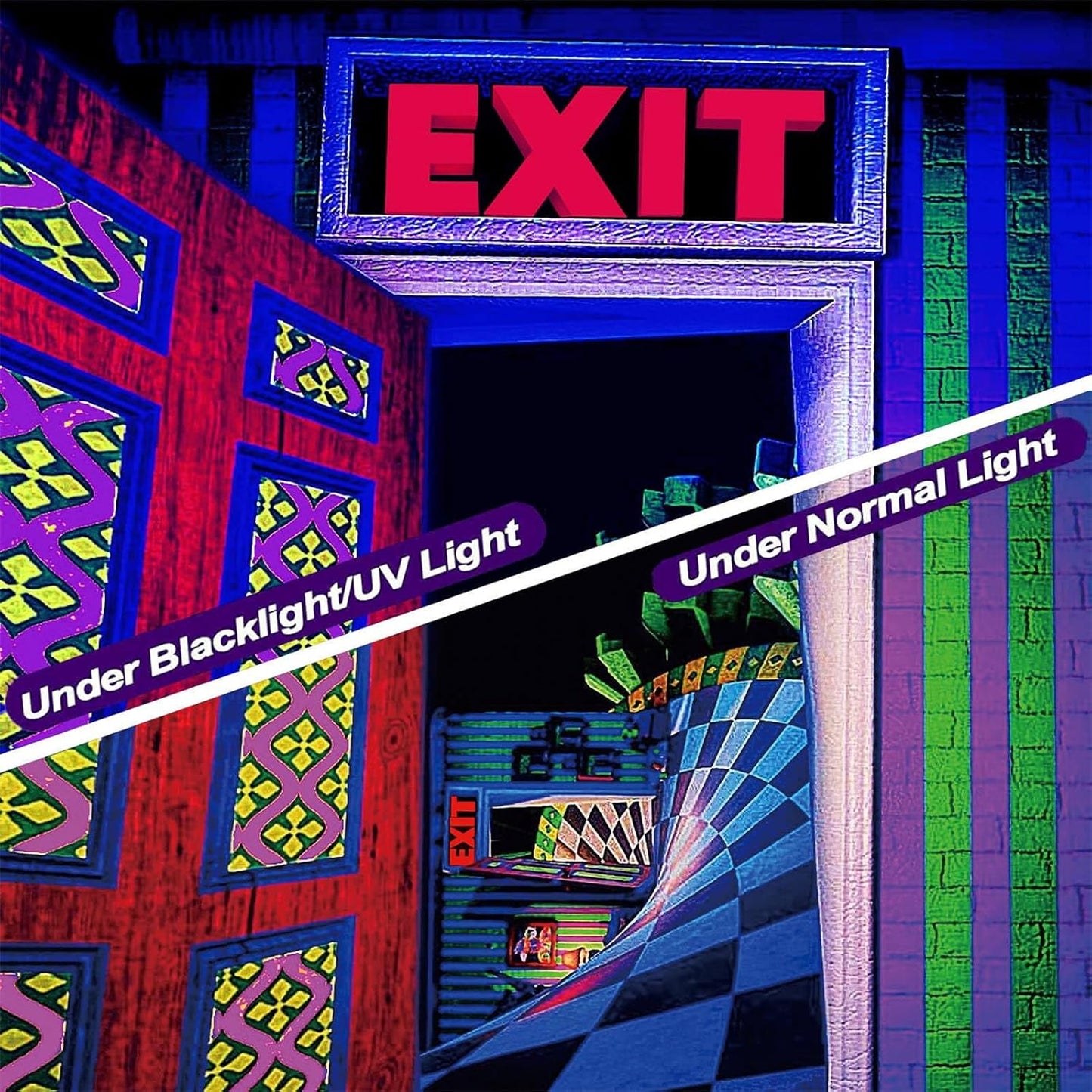 3D Exit Blacklight Tapestry Wall Decor for Men Bedroom, Trippy 3D Illusion Glow in the Dark Wall Hanging Backdrop for Men Guys Game Room, UV Reactive 3D Poster for Living Room Dorm 39x51 Inches