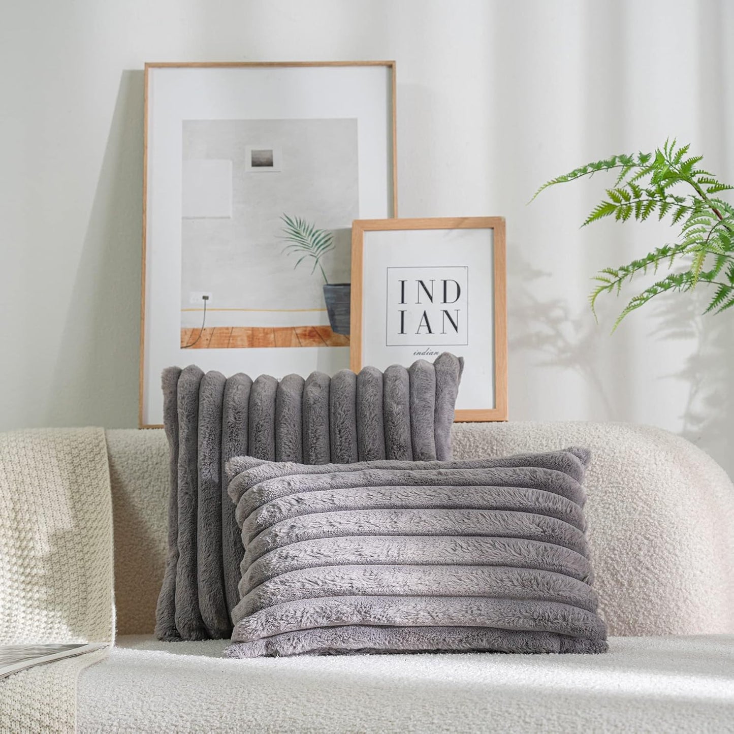 DEELAND Pack of 2,Double-Sided Faux Fur Plush Decorative Throw Pillow Covers Fuzzy Striped Soft Pillowcase Cushion Covers for Sofa Couch Bedroom