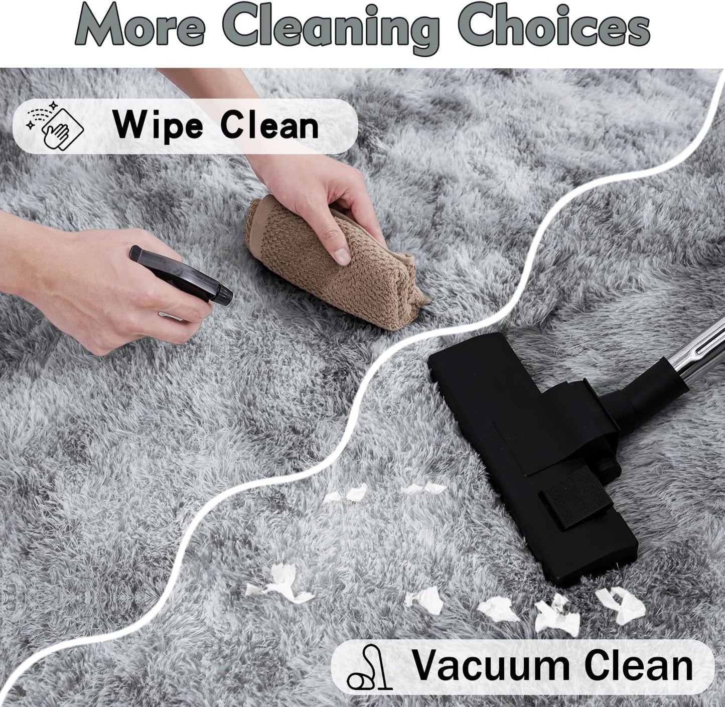 Rezutan Rugs for Living Room, Area Rug 6x9 Fluffy Rug Carpet, Soft Shaggy Modern Floor for Kids Boys Girls Bedroom, Plush Fuzzy Dorm Rug,(Grey Tie-Dyed,6ft x 9ft)