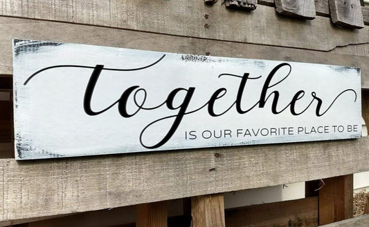 Farmhouse Bedroom Wall Art, Together is Our Favorite Place to Be,Rustic Wood Wall Hanging Quotes Master Bedroom Signs Family Plaque Home Decor for Wedding Decorations (Together) 6x16 Inch