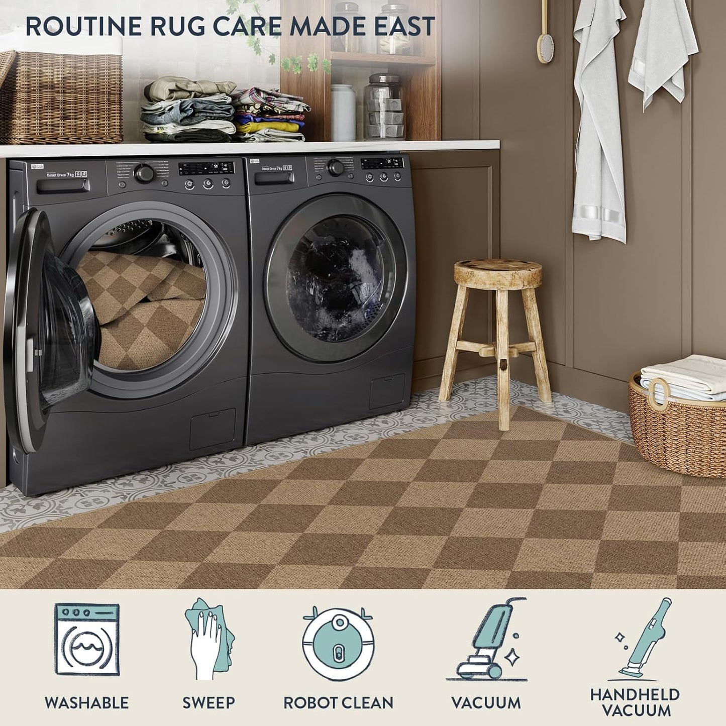 Lahome Checkered Easy Jute Runner Rug, 2x6 Kitchen Mats for Floor Non Slip Washable Entryway Runner, Checkerboard Nature Indoor Outdoor Carpet for Hallway 6ft Entry