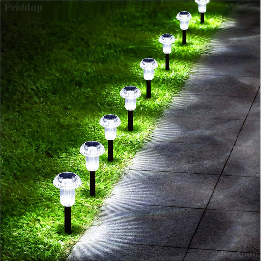 Solar Lights Outdoor 12 Pack Pathway Lights 6000K LED Waterproof Cold White Mushroom Shape for Garden Driveway Walkway Landscape Path Lawn Yard Decor