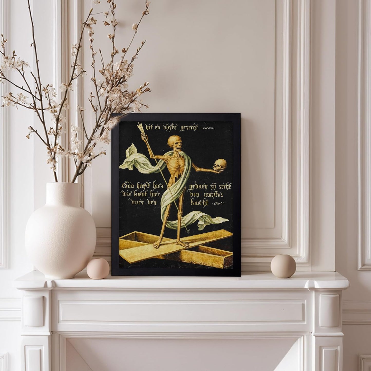 Poster Master Vintage Medieval Poster - Retro Gothic Print - Gift for Artist, Friend - Allegory of Life and Death, Skeleton, Dark, Skull - Wall Decor for Home, Living Room, 8x10 Black Framed