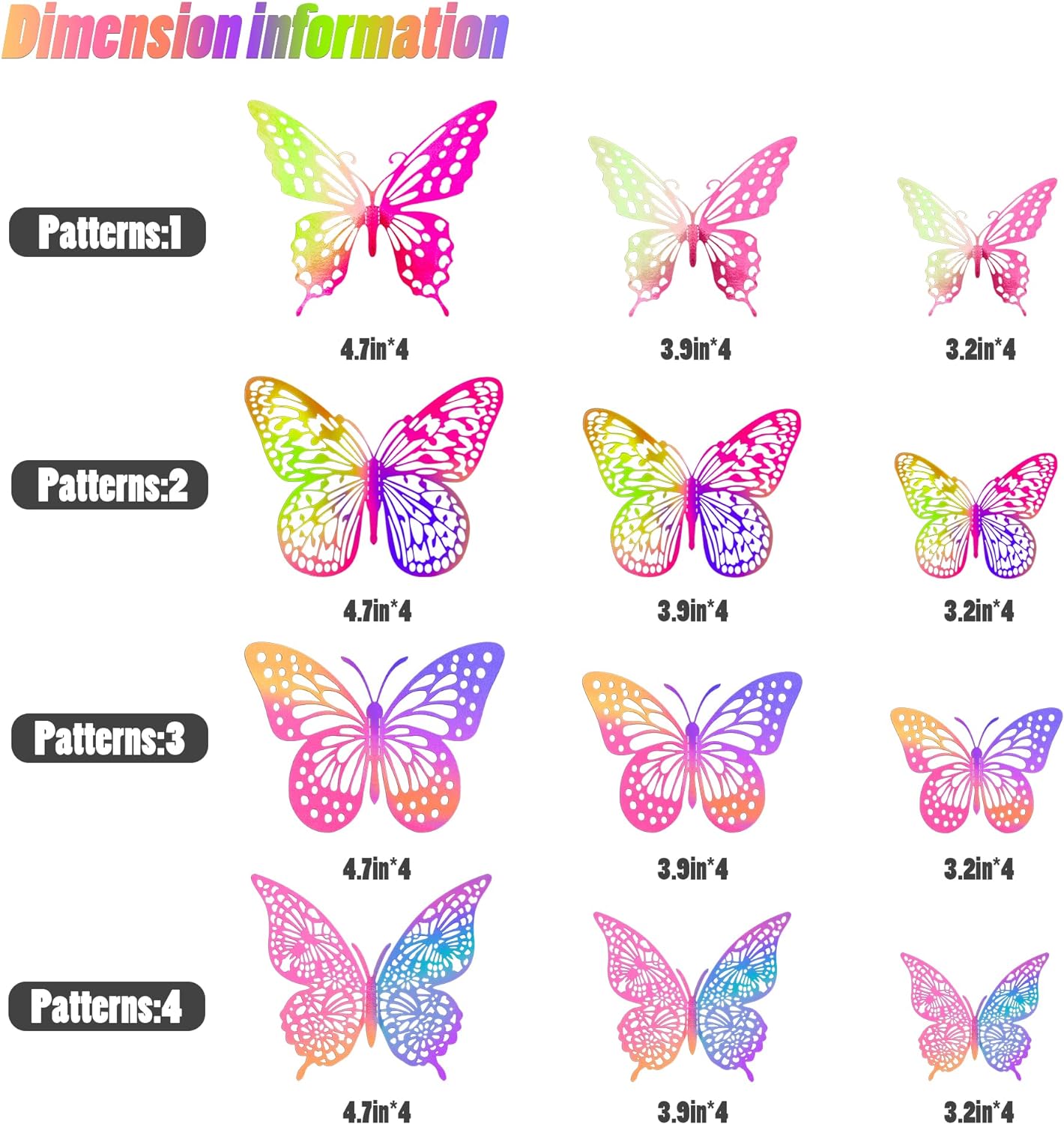 SAOROPEB 3D Butterfly Wall Decor 48 Pcs 4 Styles 3 Sizes, Purple Butterfly Decorations for Birthday Decorations Butterfly Party Decorations Cake Decorations, Removable Stickers (Laser Pinkpurple)