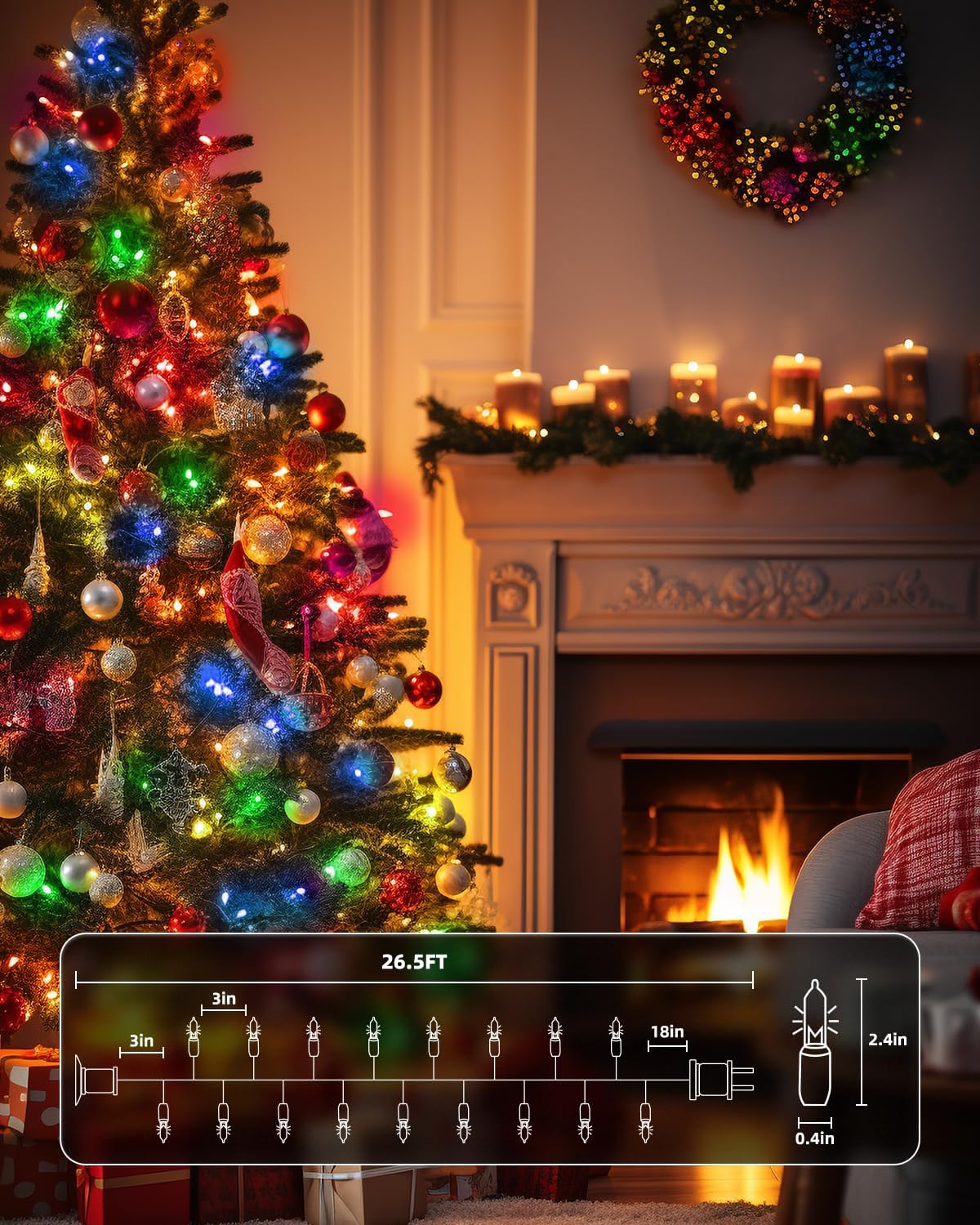 Brightown Multicolor Christmas Mini String Lights, 100-Count 26.5ft Incandescent Bulb Fairy Lights for Indoor Holiday Decor, Christmas Tree Garland Wedding Party Multi-Use Xmas Decoration, White Wire