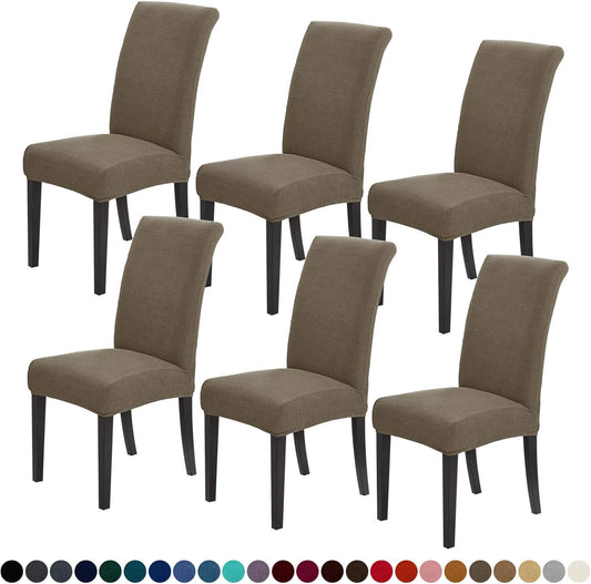Joccun Chair Covers for Dining Room Set of 6,Dining Chair Slipcovers Stretch Dining Room Chair Covers Seat Protector,Washable Parsons Chair Cover for Home,Hotel,Banquet(Fossil,6 Pack)