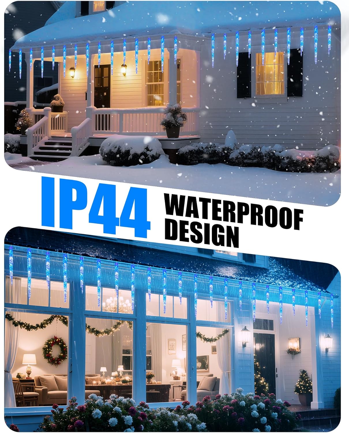 Minetom Icicle Lights Outdoor with Clips, 20ft 100 LED 20 Tubes Twinkling Icicle Strings Connectable Waterproof Hanging Christmas Lights Plug in for Eave Outdoor, Blue and White