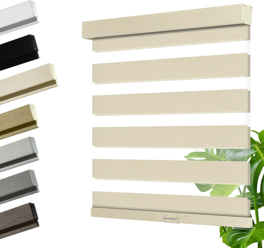 Cordless Zebra Blinds for Windows, Blackout Interior Blinds,Easy to Install,UV Protection,for Offices and Home,Custom Roller Shades, Mousse Beige,38" W x 64" H