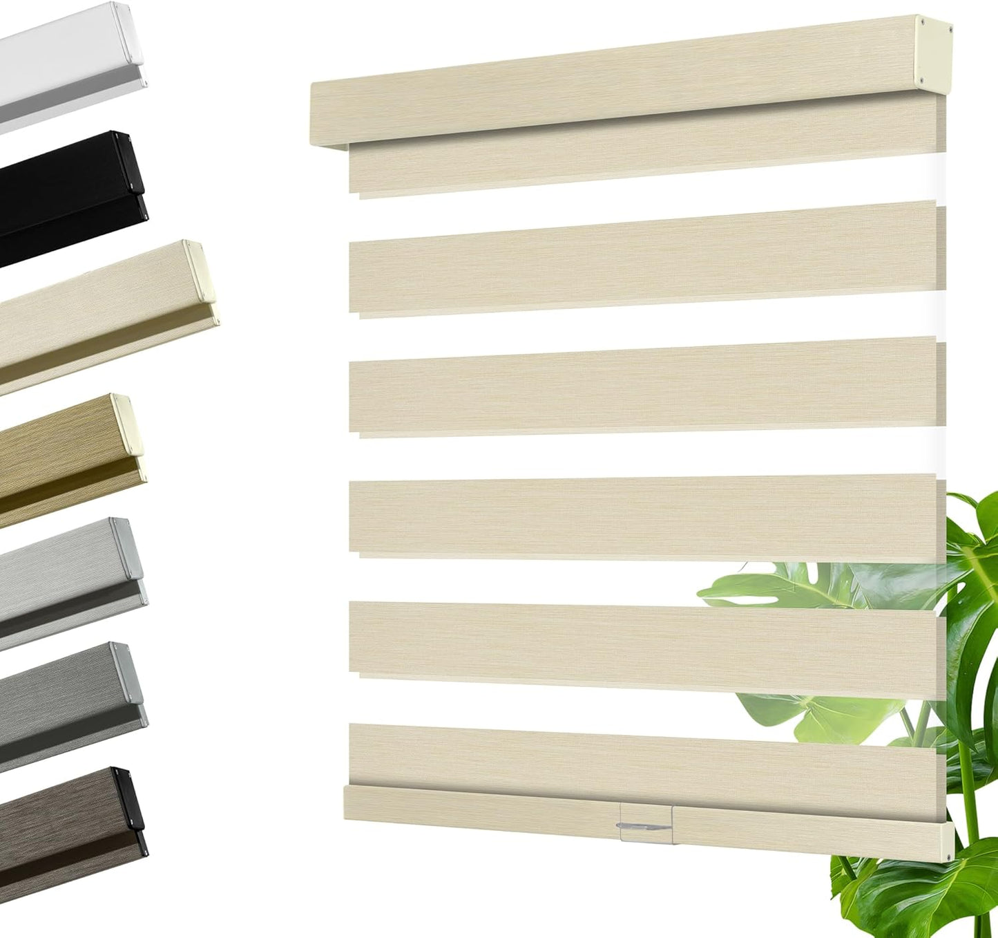 Cordless Zebra Blinds for Windows, Blackout Interior Blinds,Easy to Install,UV Protection,for Offices and Home,Custom Roller Shades, Mousse Beige,35" W x 56" H