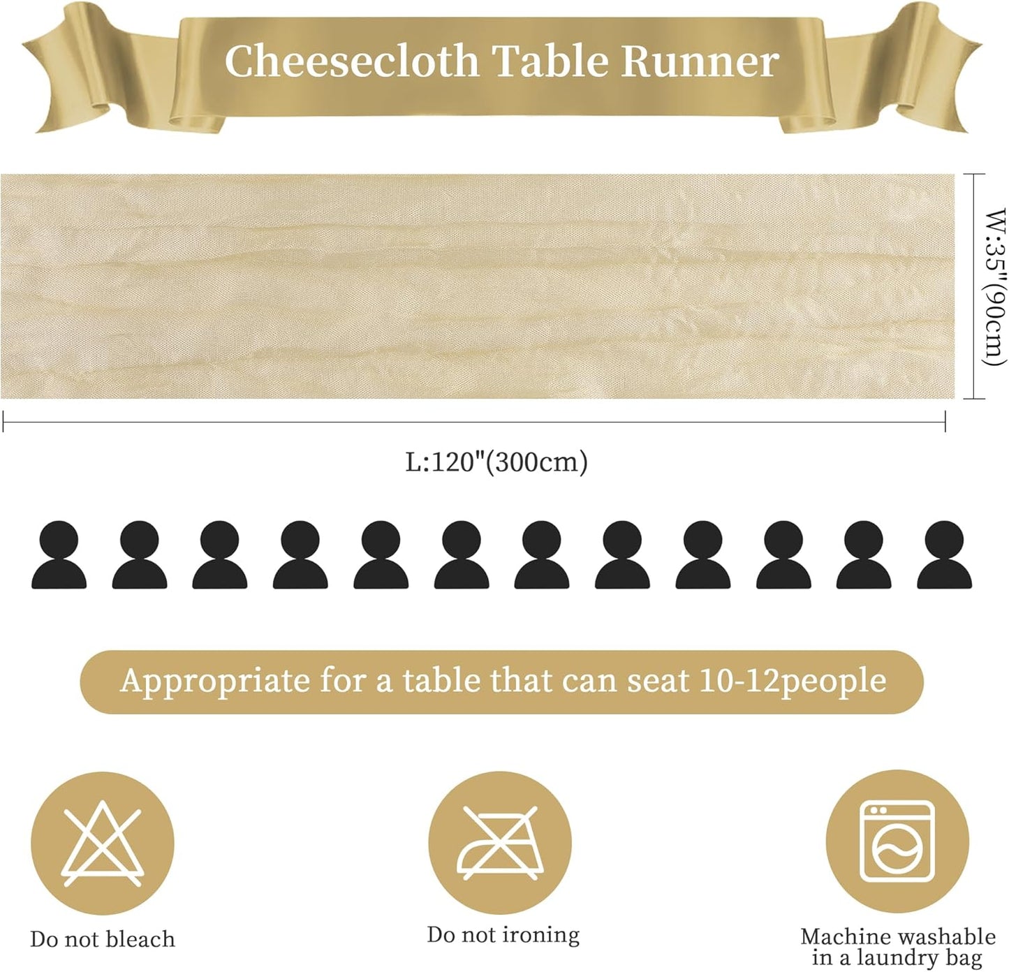 Cheesecloth Table Runner 10FT Long Boho Gauze Table Runner Rustic Sheer Runner for Wedding Bridal Baby Shower Birthday Party Table Decor Thanksgiving Christmas (Beige, 6 Pack)