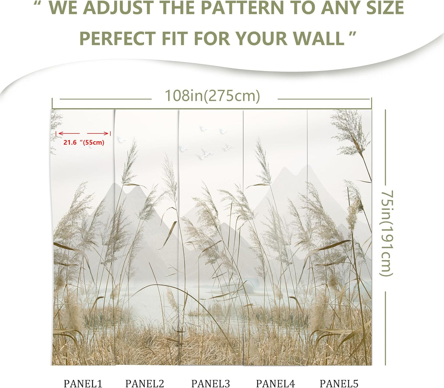 Reed Mountain Peak Wallpaper Lake Wall Mural for Bedroom Living Room (Not Peel n' Stick)