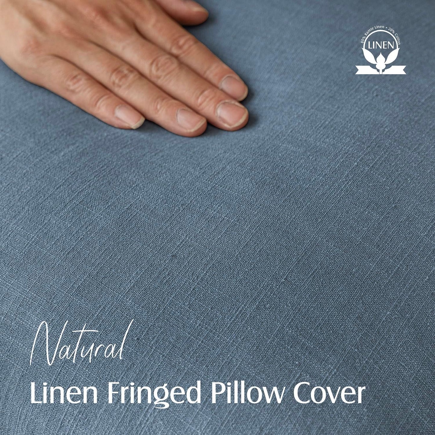 Foindtower Set of 2 Decorative Linen Fringe Throw Pillow Covers Cozy Boho Farmhouse Cushion Cover with Tassels Soft Accent Pillowcase for Couch Sofa Bed Living Room Home Decor, 22×22 Inch, Misty Blue