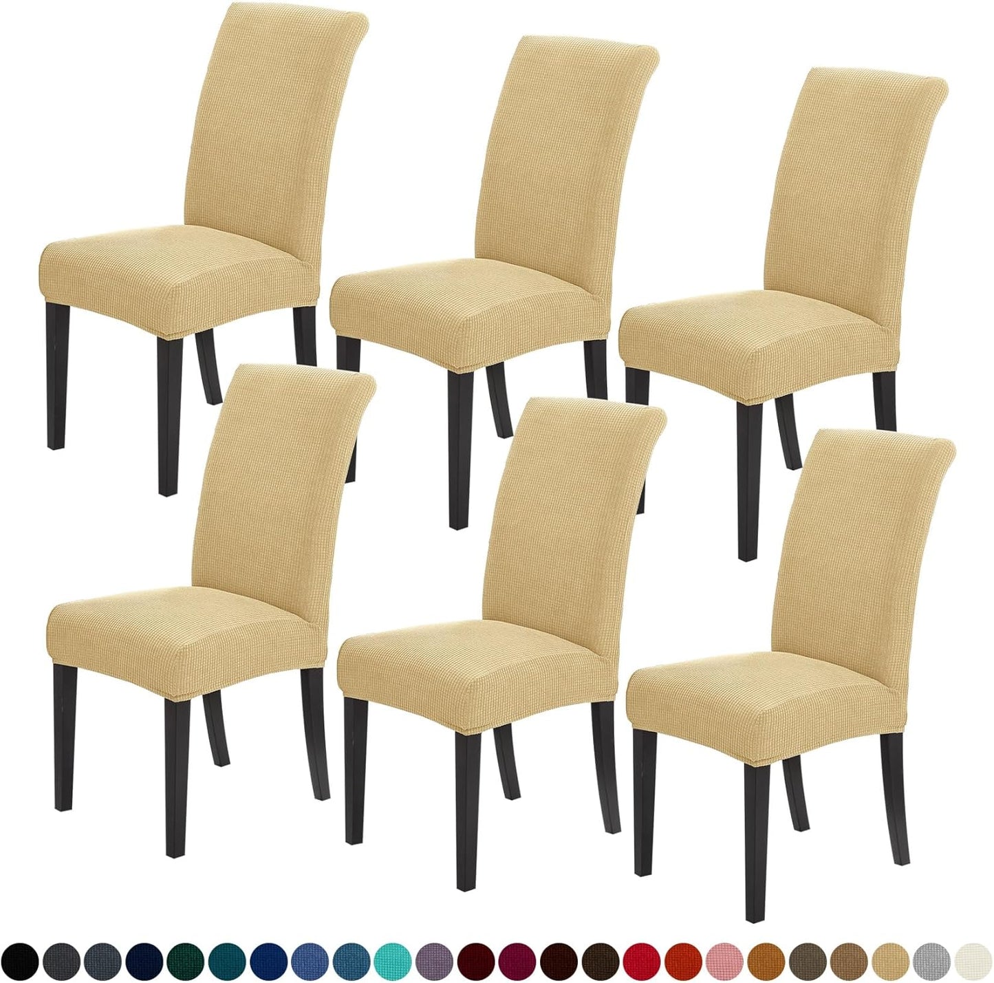 Joccun Chair Covers for Dining Room Set of 6,Dining Chair Slipcovers Stretch Dining Room Chair Covers Seat Protector,Washable Parsons Chair Cover for Home,Banquet(Parmesan,6 Pack)