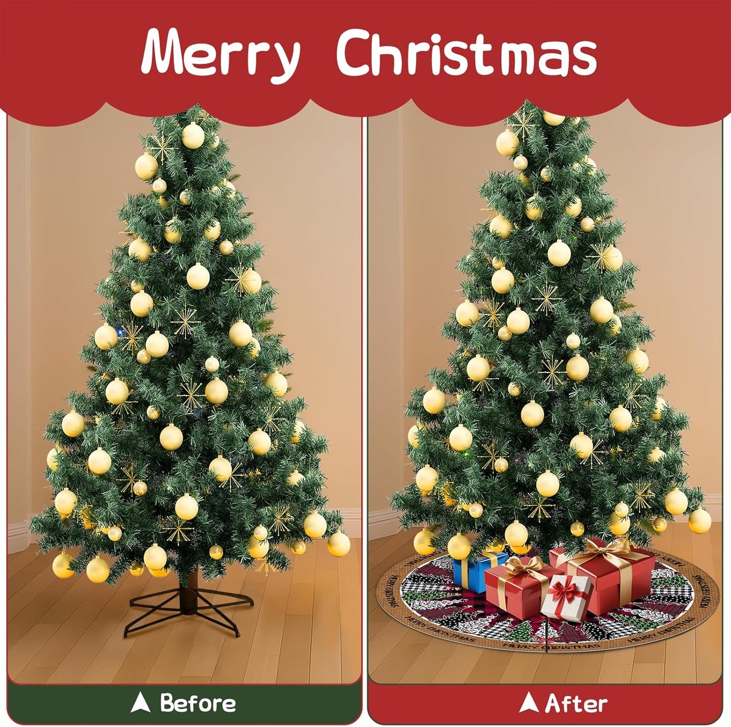 Christmas Tree Skirt 36 Inch, Red and Black Buffalo Plaid Xmas Tree Skirts, Winter Christmas Trees Mat for Home Party Holiday Indoor Outdoor Decorations