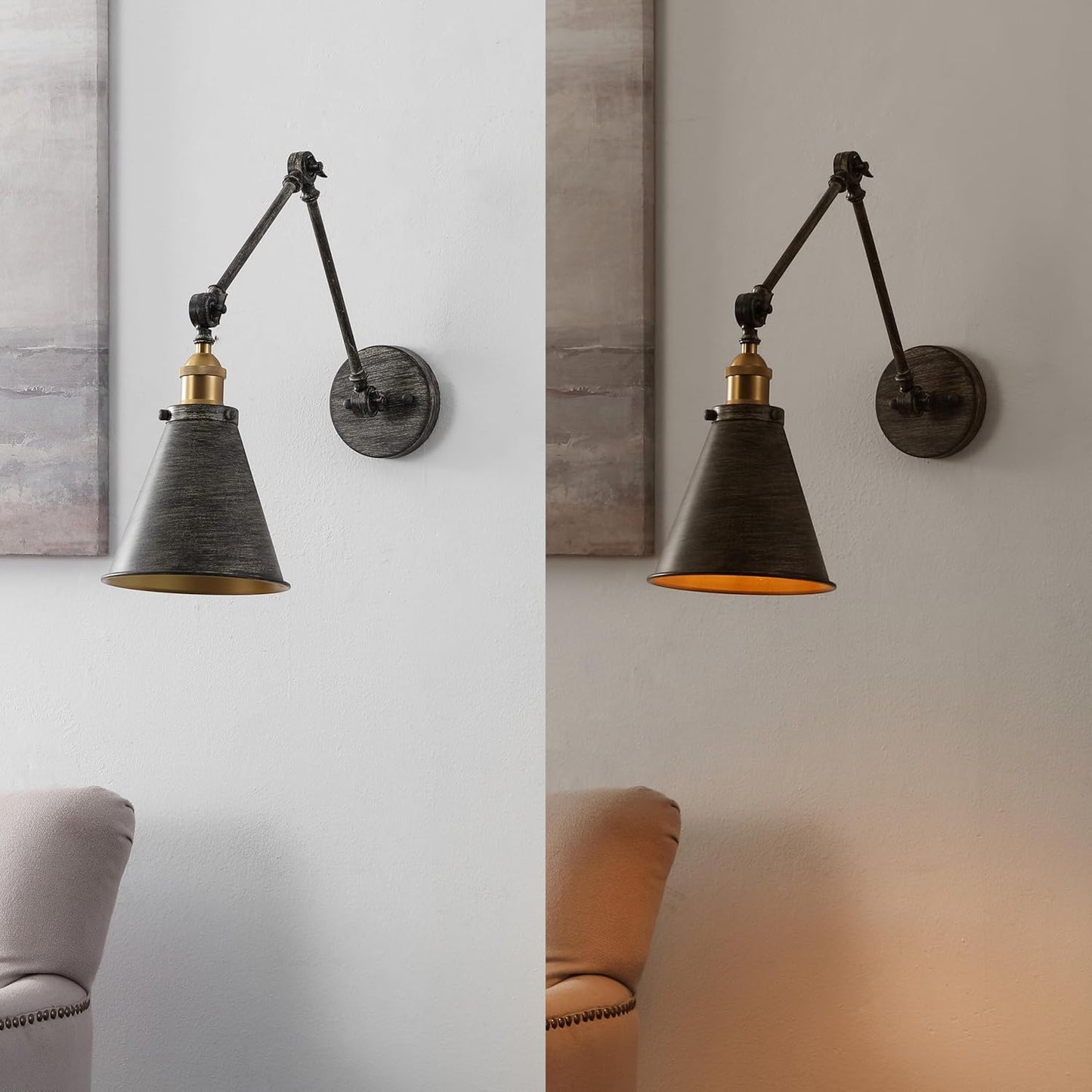 JONATHAN Y JYL7462D Rover 7" Classic Industrial Metal Adjustable Arm LED Wall Sconce, Rustic Dark Gray/Brass Gold for Bedroom, Bathroom, Vanity