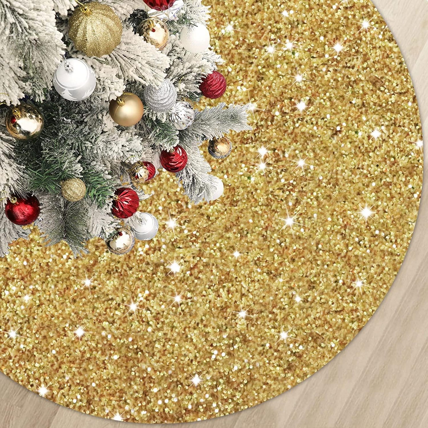 Gold Tree Skirt 36 Inch Shiny Sequin Christmas Tree Skirt Christmas Ornaments for Feast Tree Velvet Round Xmas Tree Skirts Glitter Metallic Christmas Tree Base Skirt Unique Sequins Tree Blanket.