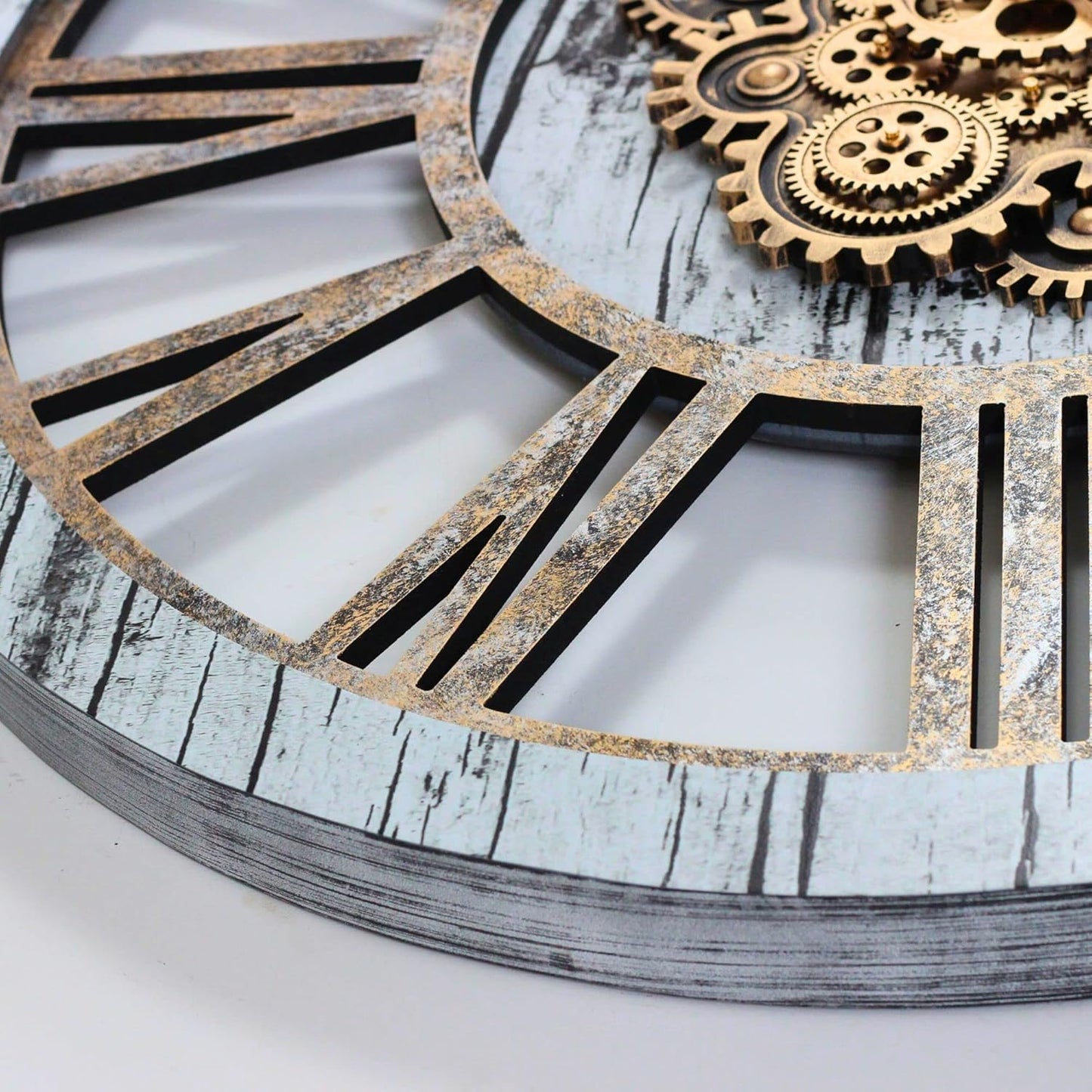 The Gears Clock 36'' Inch Real Moving Gear Wall Clock Vintage Industrial Oversized Rustic Farmhouse (Vintage Grey and White)