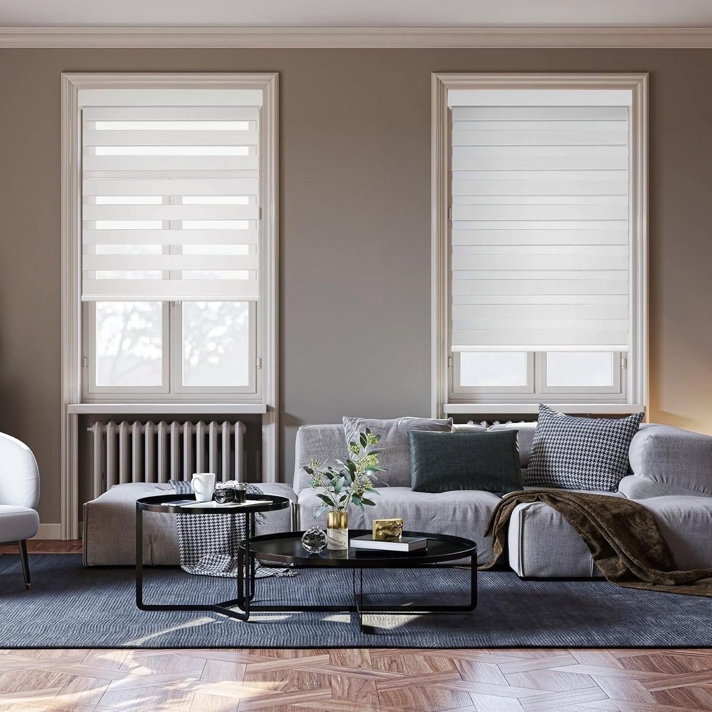 HESTIA Cordless Zebra Blinds Light Filtering Roller Shades Blackout Indoor Window Blind for Home Office,White,36" W x 54" H