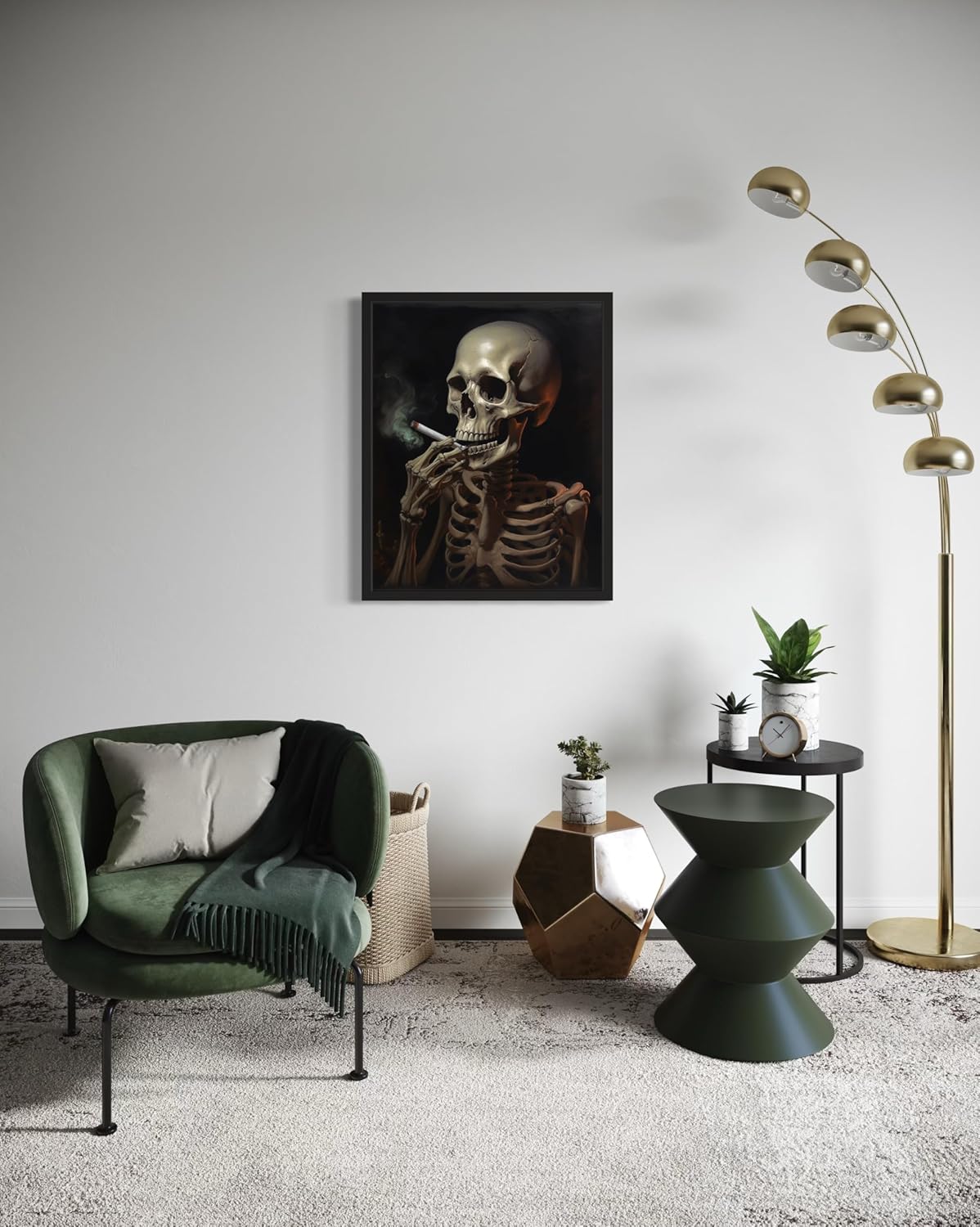 Skull Smoking Ciggarettes Poster Art Print, Halloween Scary Vintage Wall Art Academia Spooky Painting Decoration for Horror Prints, Gothic Posters Bedroom Decor 89 (Skull Smoking Ciggarettes, 16 x 20 inches, Unframed)