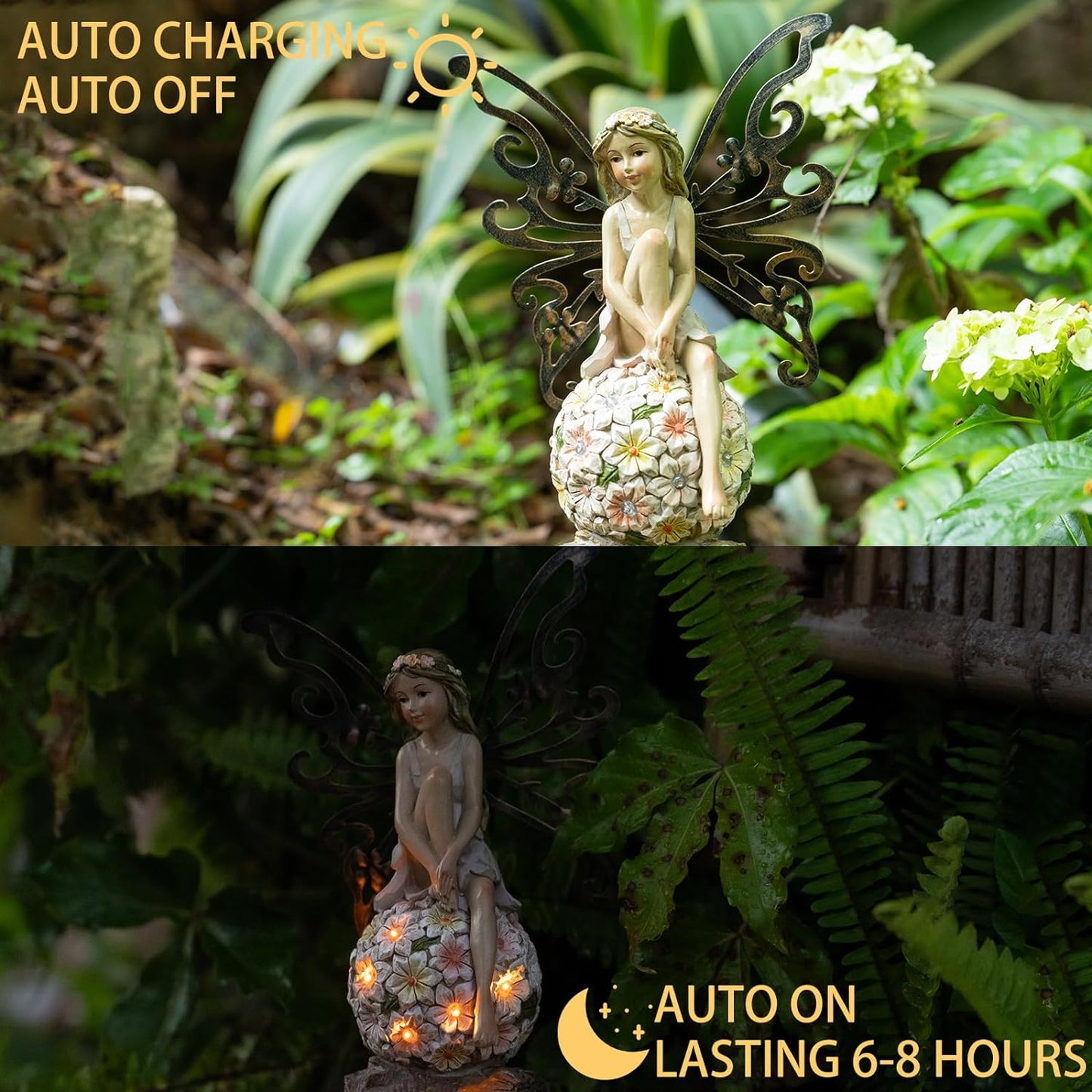 Flower Fairy Garden Decor,Garden Fairy Statues Outdoor,Solar Powered Outdoor Fairy Figurine Accessories,Patio Lawn Yard Porch, Resin Ornaments for Outside Gifts,9.45 Inches Tall
