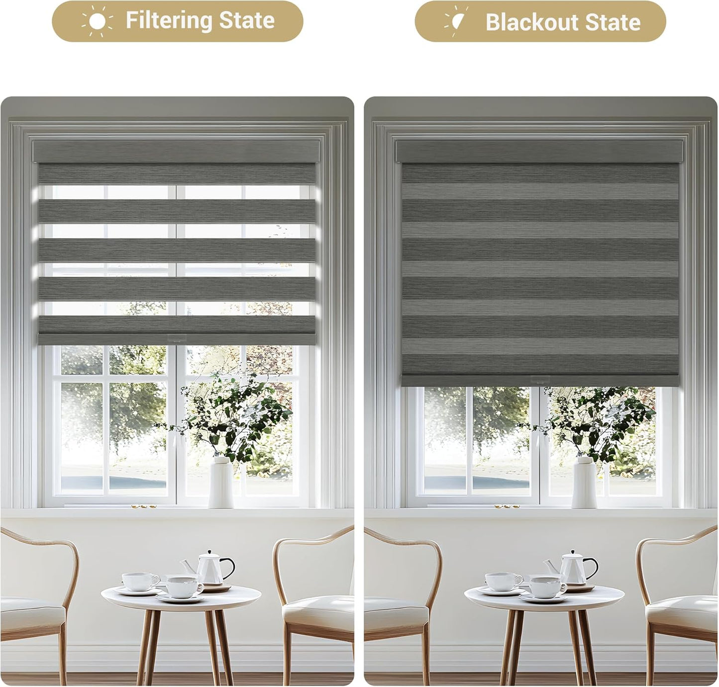 Cordless Zebra Blinds for Windows, Blackout Interior Blinds,Easy to Install,UV Protection,for Offices and Home,Custom Roller Shades, Mousse Grey,28" W x 72" H