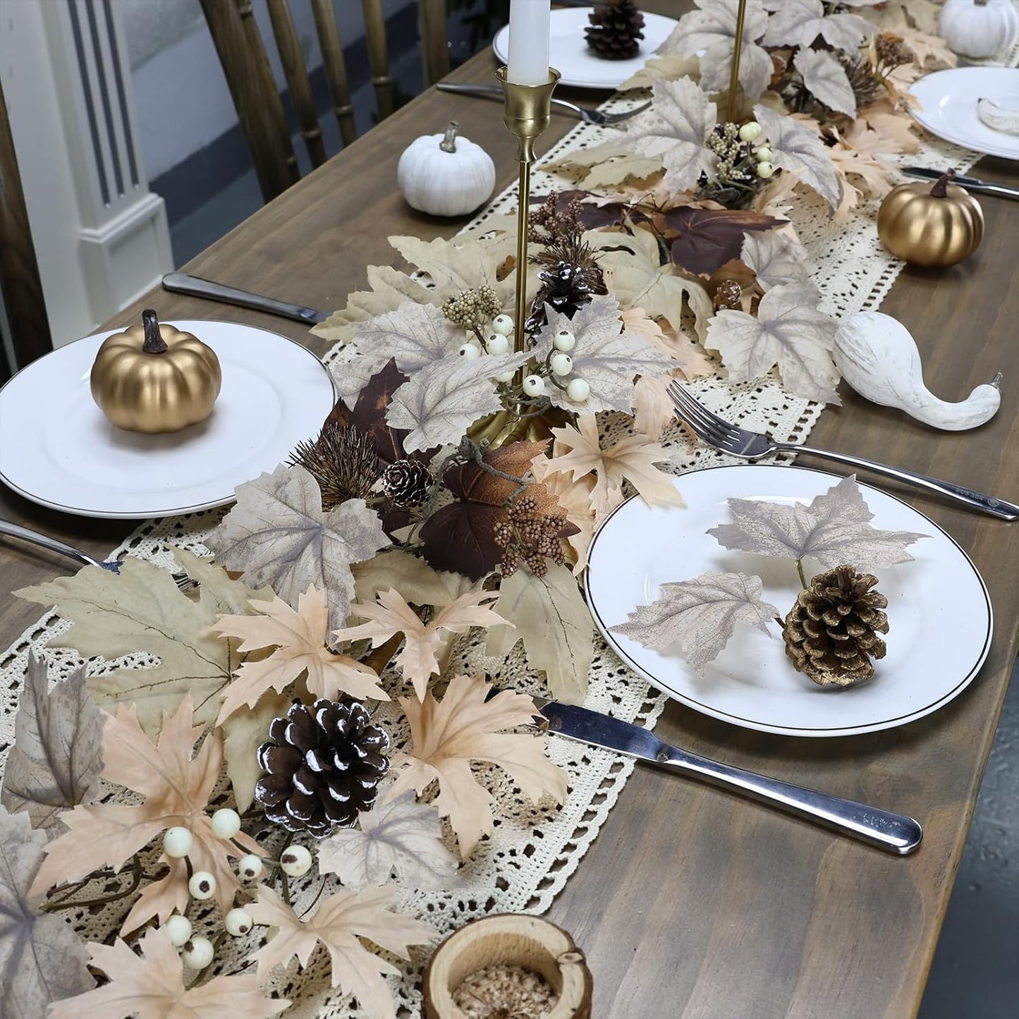 Realistic Fall Garland with Lights, 6 FT Real Touch Feel Leaves Garland with Berries Pine Cones, Fall Decorations for Home Thanksgiving Halloween Decorations Indoor Farmhouse Porch Fireplace