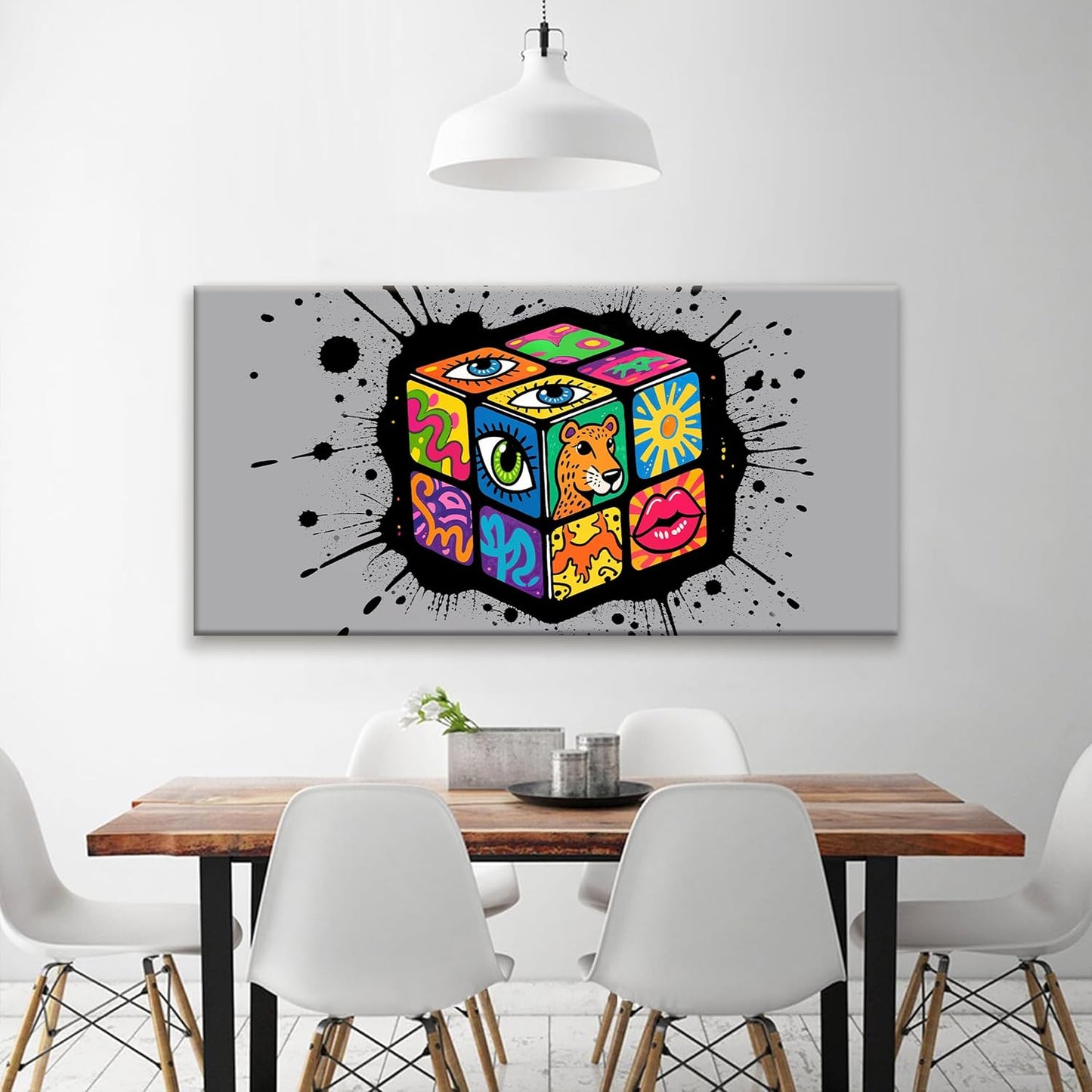 TAIJXAGSG Abstract Wall Art For Living Room Artwork Multicolor Graffiti Cube Canvas Art Wall Decor Modern Canvas Prints Pictures Abstract Wall Decor For Home Hotel Artwork 24x48 Inch