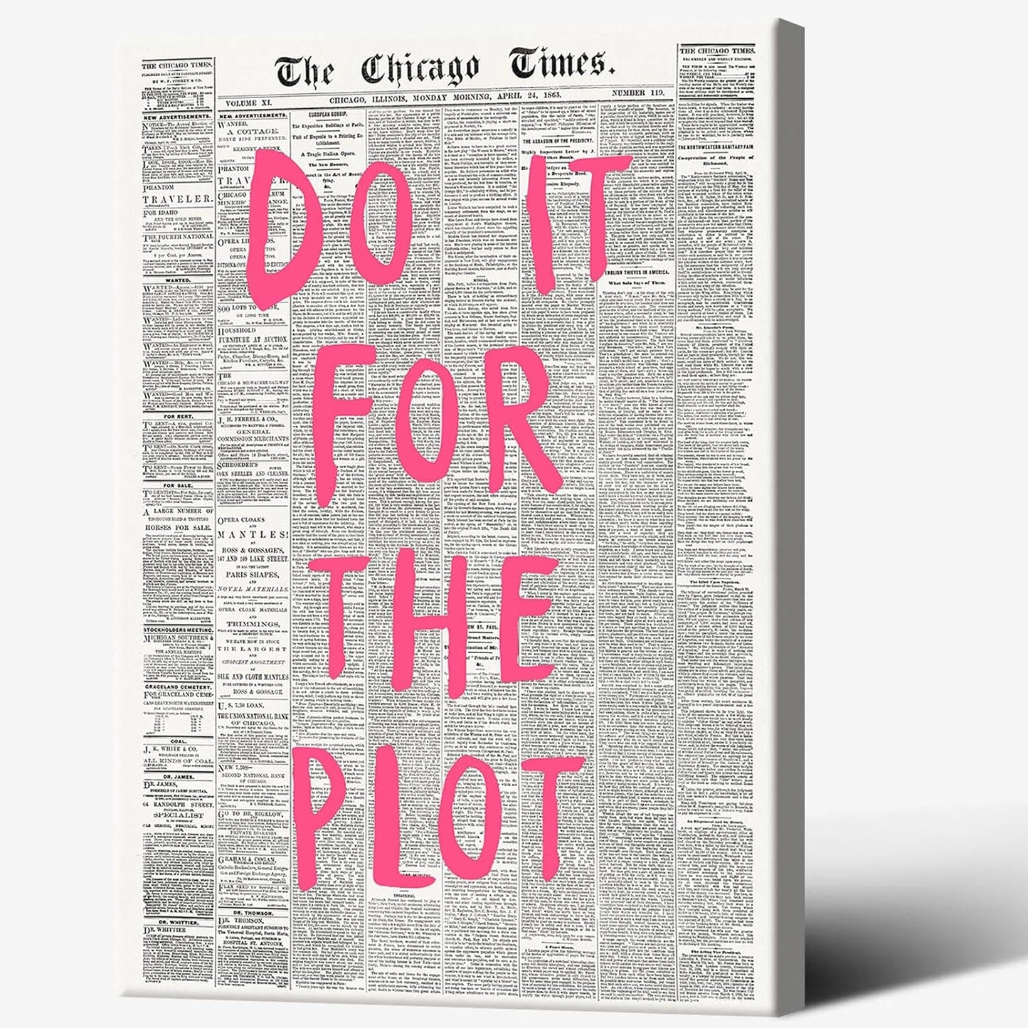 Liyark Retro Black And White Chicago Newspaper Poster Pink Trendy Preppy Apartment Art Motivational Affirmation Do It For The Plot Prints For Home Bedroom Living Room Wall Decor 24x36in Framed