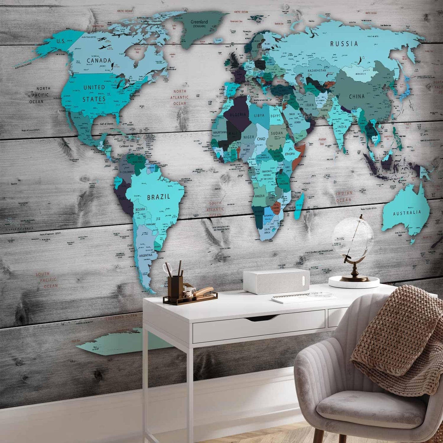 artgeist Wall Mural World Map 79x55 in - XXL Non-woven Wallpaper Fleece Wall Decor Photo Print Picture Image Design Home Map of the world k-B-0009-a-d