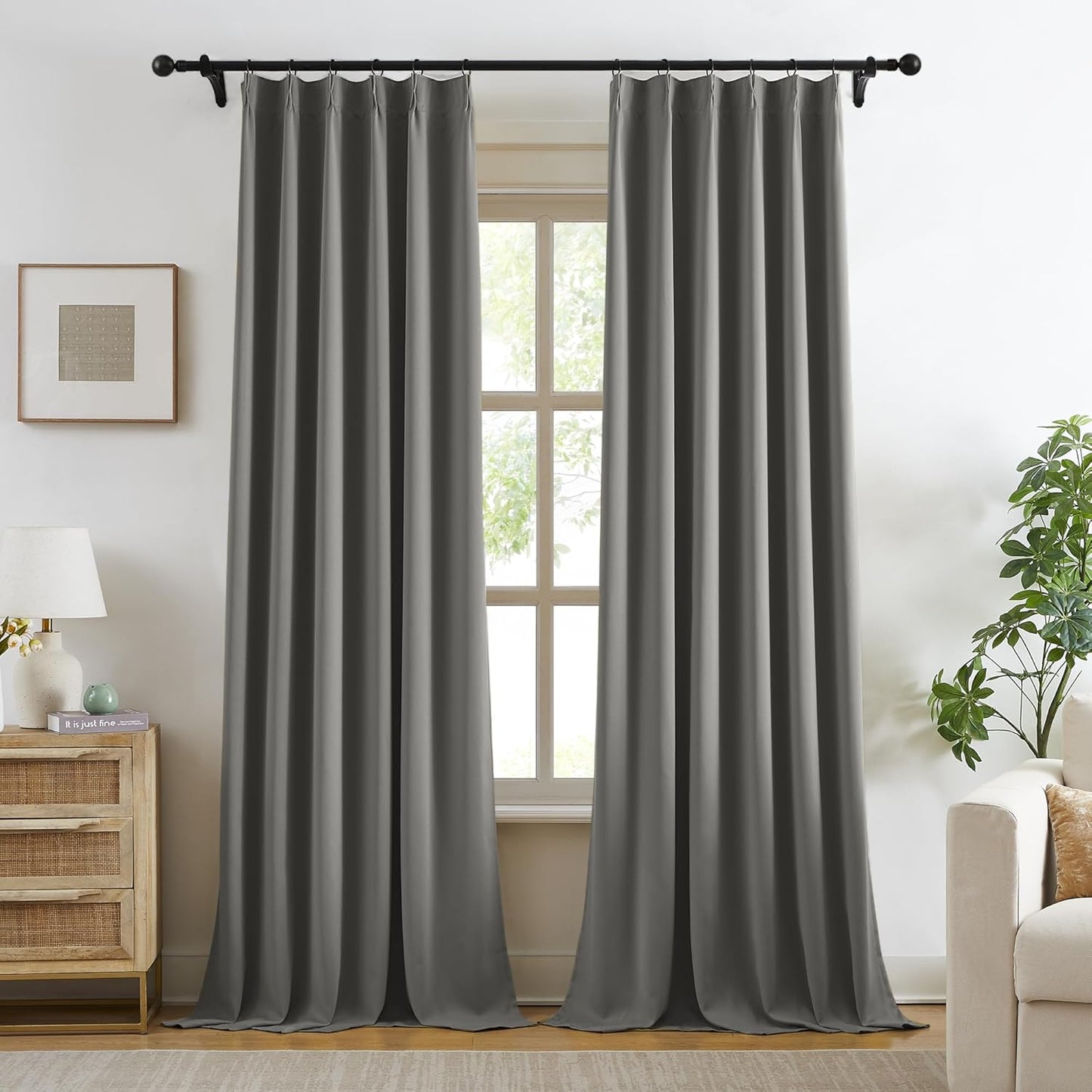 KangBang Frost Grey Pinch Pleated Blackout Curtains 120 Inches Long for Hall Windows, Soundproof Light Blocking Modern Lush Decor Window Panels Ceiling to Floor for Villa 2 Panels, 40Wx120L