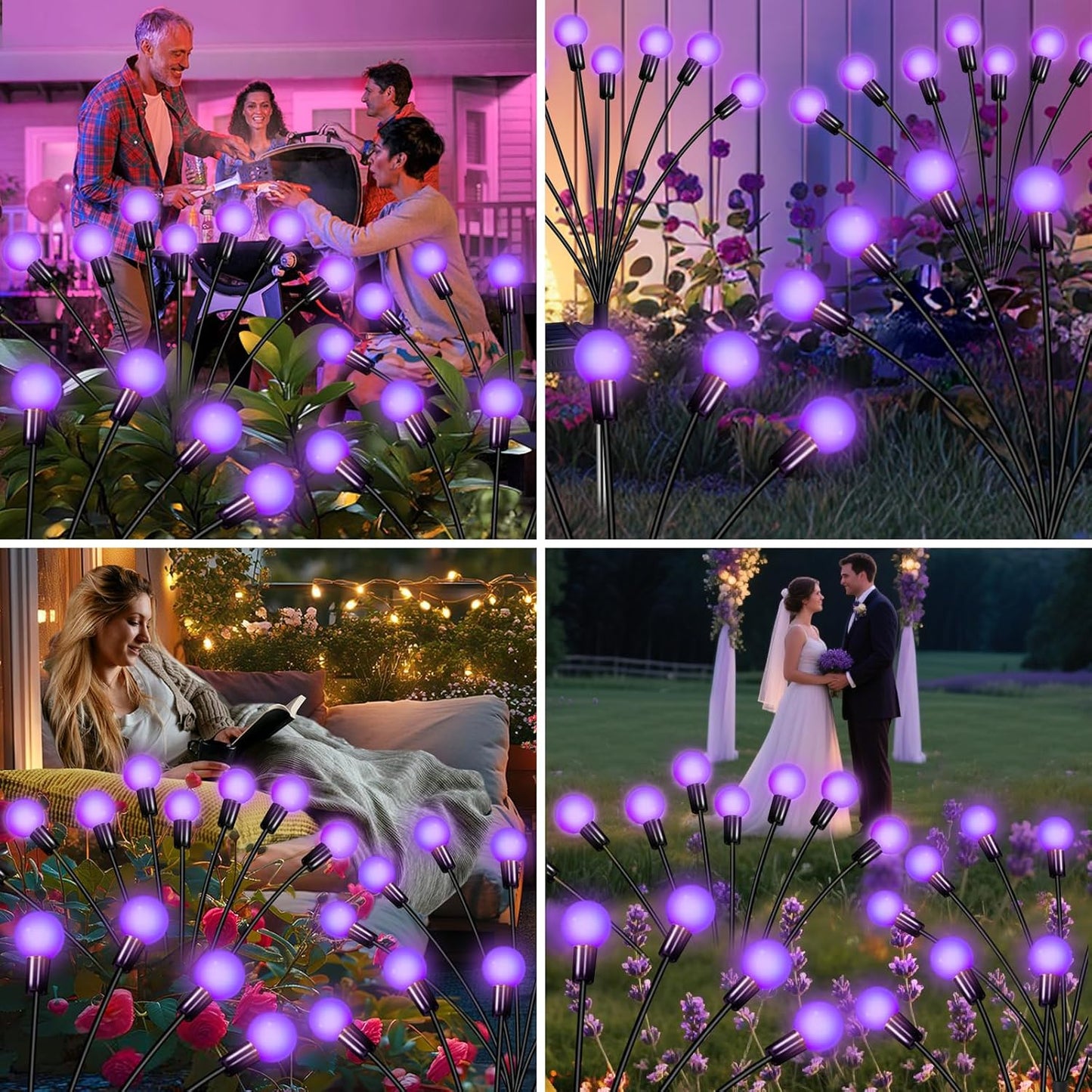 Solar Garden Lights – 16 LEDs Solar Firefly Lights, Purple Swaying Lights Outdoor Waterproof, 2 Pack 8 Heads Garden Decorative for Yard Patio Pathway Lawn Decorations