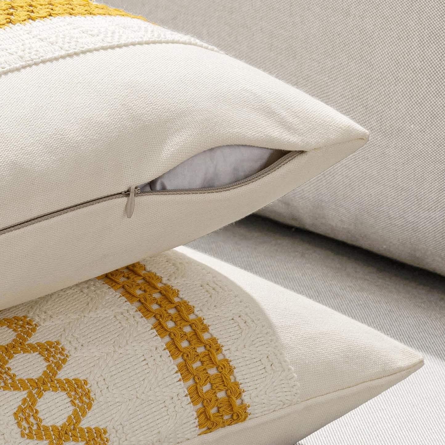 MIULEE Set of 2 Mustard Yellow Boho Decorative Lumbar Pillow Covers 12x20 Inch Farmhouse Rustic Couch Throw Pillows Modern Cotton Cushion Covers Retro Cute Macrame Woven Home Decor for Bed Sofa Chair