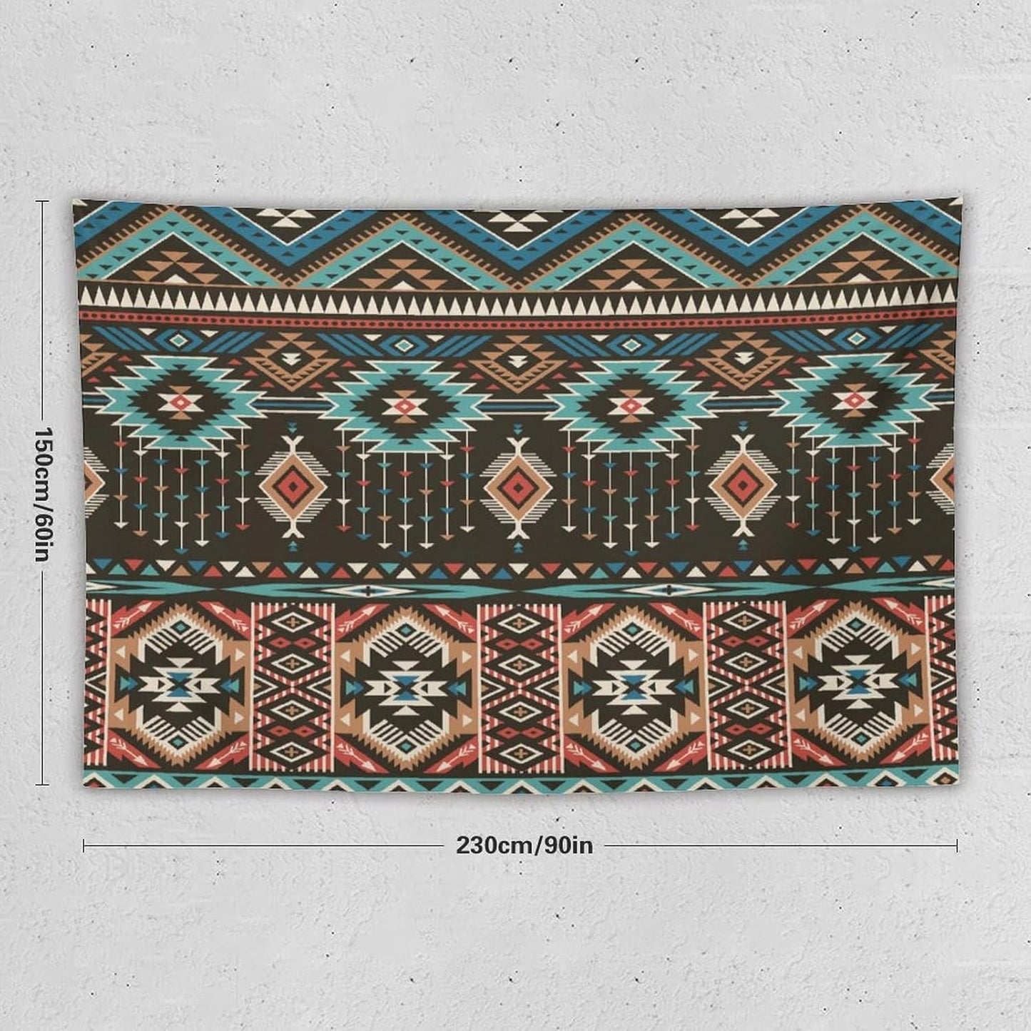 HZOHNAGO Aztec Tapestry Turquoise Blue and Brown and Native American Tribal Pattern Printed Wall Tapestry Wall Hanging for Bedroom Living Room Dorm 90" W x 60" H