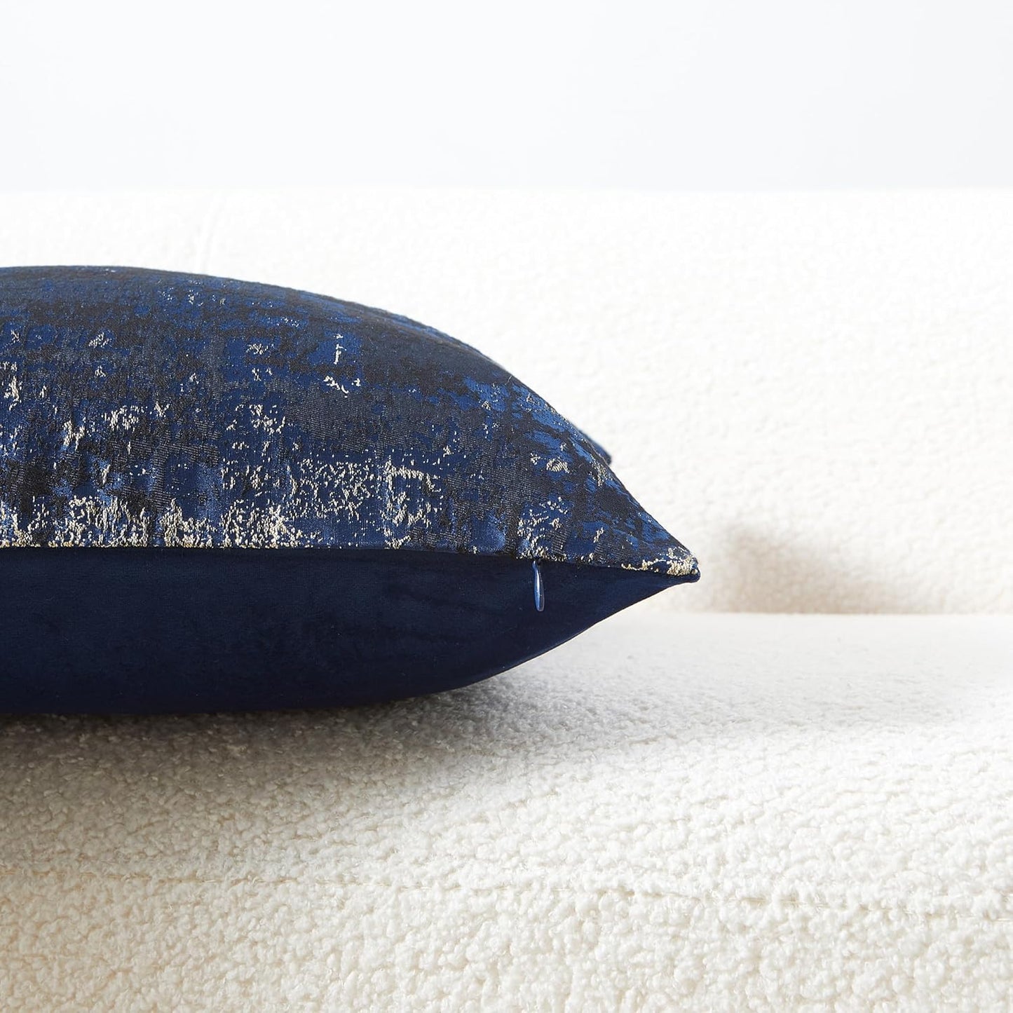 THE-TINOART Navy Gold Jacquard Accent Pillow Cover 18x18 - Reversible Design with Gold Thread Embroidery, Luxury Velvet Back for Sofa & Bed Decor