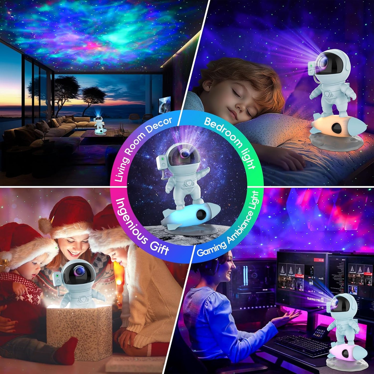 Astronaut Galaxy Projector, Star Projector Rocket Night Light for Kids Room, 360° Adjustable Magnetic Head, Bluetooth Speaker, Timer, White Noise with Remote APP Button Control Idea for Gift