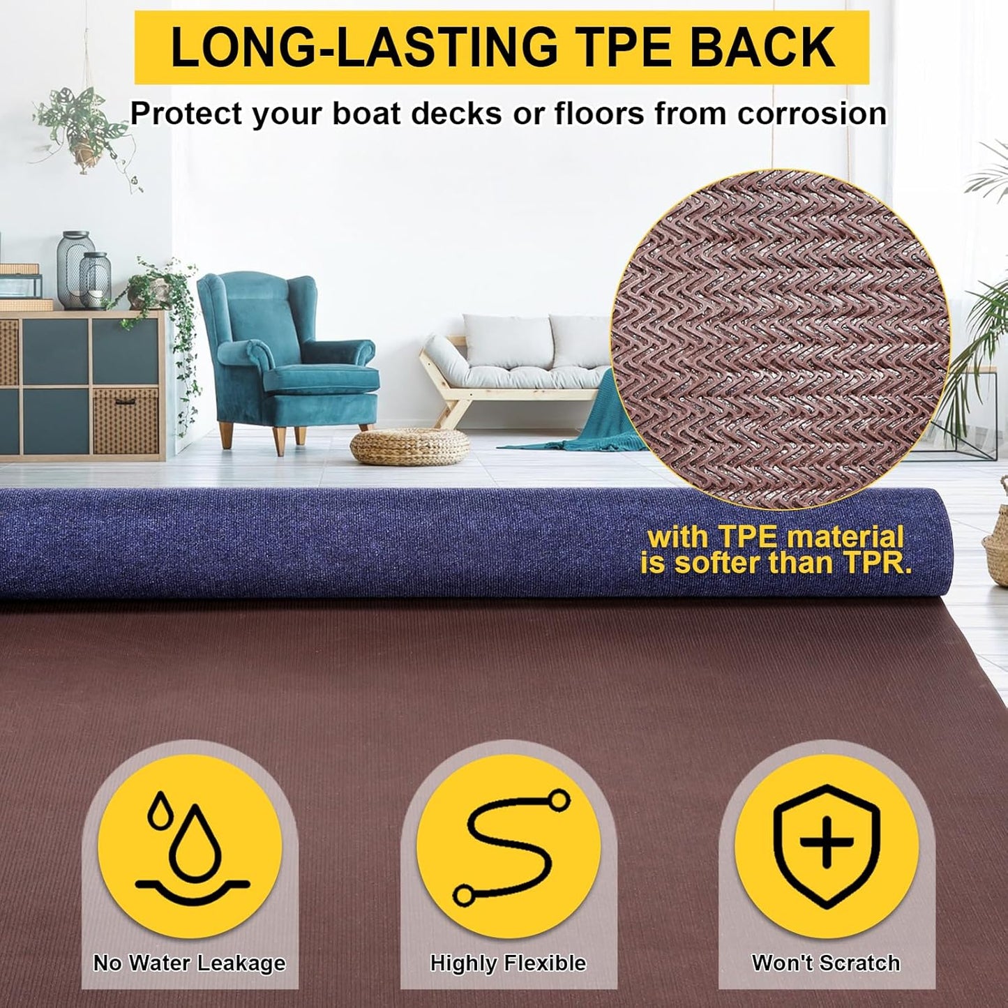 Marine Carpet,6 FT x 14 FT Deep Blue Indoor Outdoor Carpet 0.2" Thick Boat Carpet with Water-Proof TPE Backing, Non-Slide Outdoor Marine Carpet Roll for Home, Patio, Porch, Deck