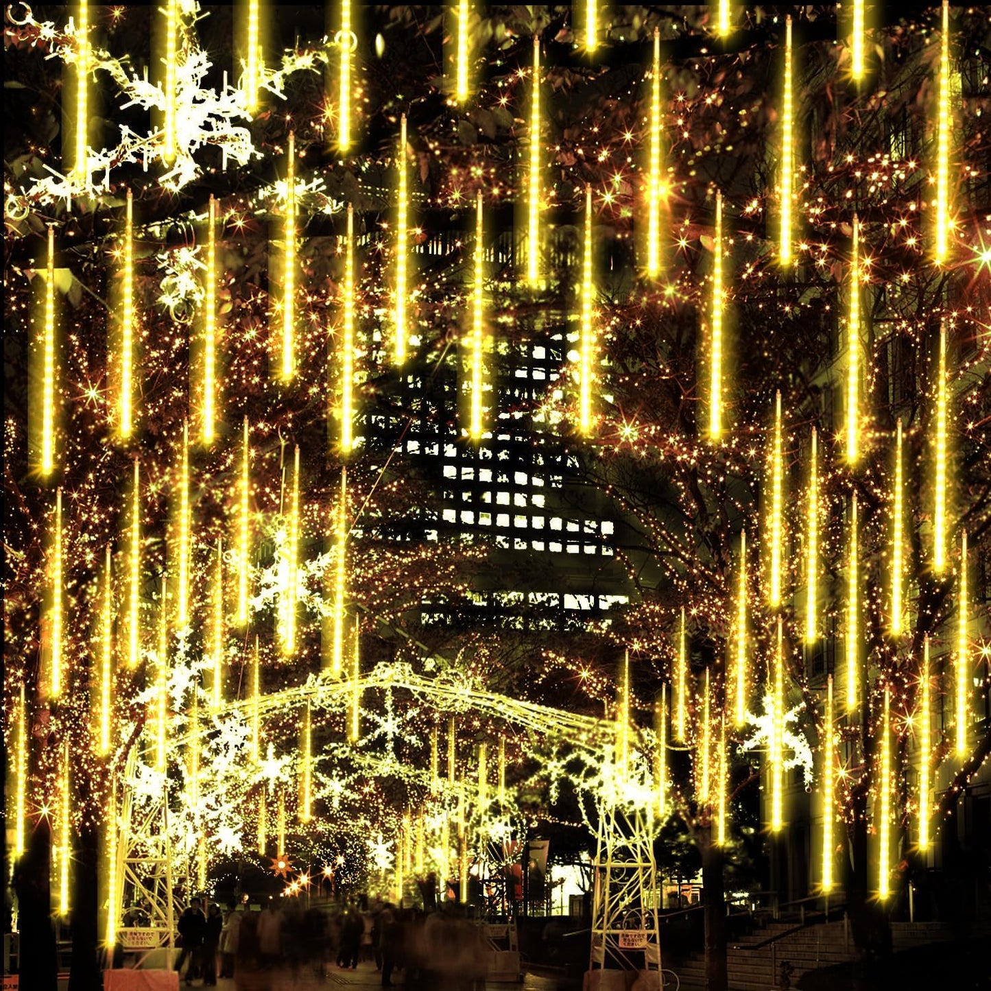 2 Pack Christmas Meteor Shower Rain Lights 12inch, 20 Tube 480 LEDs Icicle Outdoor Raindrop for Xmas Halloween Wedding Party Tree Holiday Decoration, Warm White