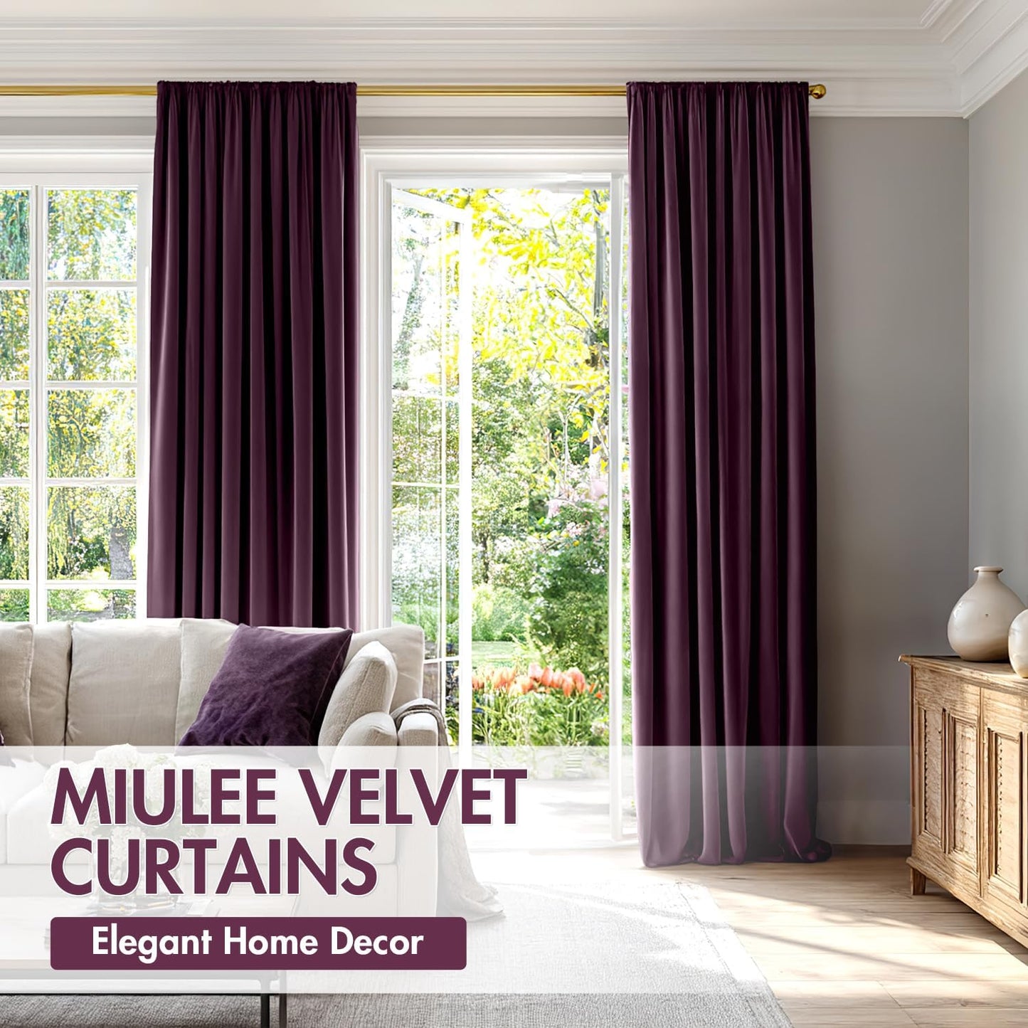 MIULEE Purple Orchid Velvet Curtains Thermal Insulated Blackout Curtain Drapes for Bedroom Living Room Darkening 108 Inches Long Curtains Panels Rod Pocket Set of 2