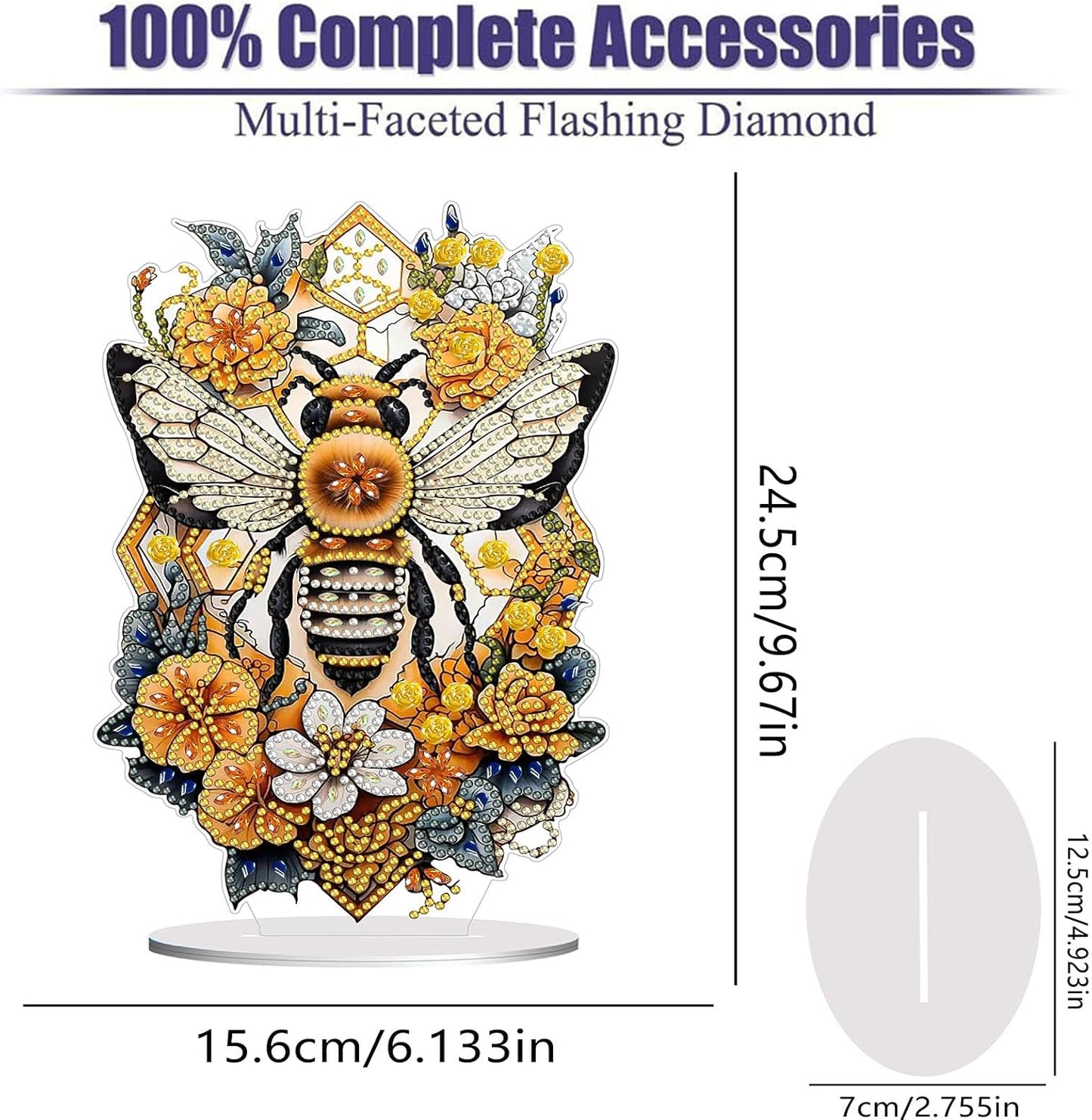 Diamond Painting Kits for Adults Beginners, 5D Full Drill Bee Crystal Art Desktop Ornament, DIY Single Sided Home Office Desk Decor, Creative Craft Gift Set with Tools