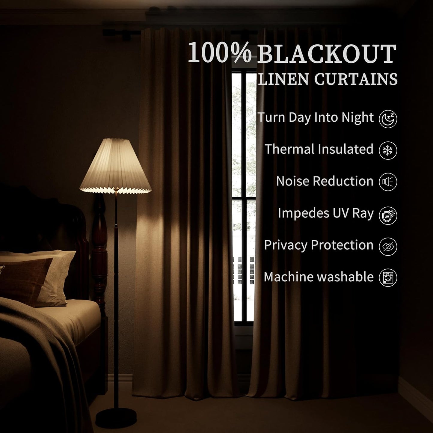 BOODII 63 Inch Blackout Curtains Linen Black Out Curtains for Bedroom 2 Panels Set Neutral Room Darkening Curtain Brownish Grey Thermal Insulated Curtain for Nursery Window Drapes Back Tab 52x63