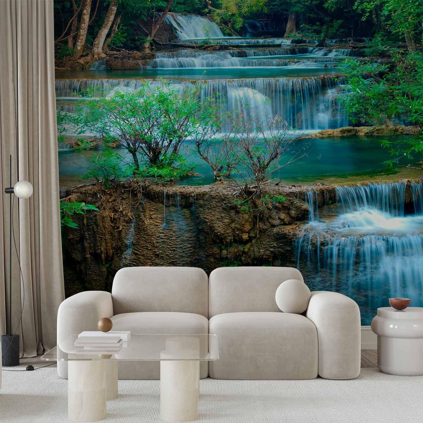 artgeist Wall Mural Waterfall Landscape 216x98 in - XXL Non-Woven Corner Wallpaper Fleece Angle Wall Decor Photo Print Picture Image Design Modern Forest Nature Tree c-B-10073-a-a