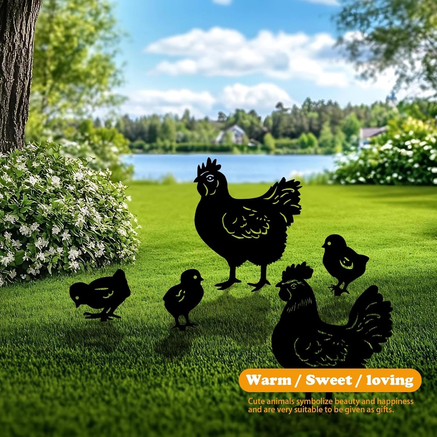 5 Pack Chicken Metal Garden Decorative Stakes, Weather Proof Silhouette Statues for Yard, Patio,Outdoor Decor for Chicken Lovers and Pet Owners
