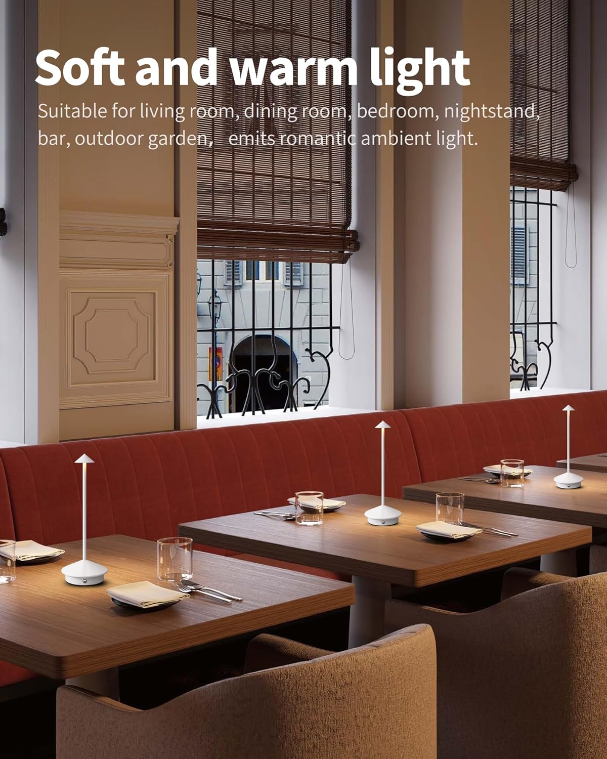 Modern Cordless Table Lamp Set of 2, Portable LED Desk Lamps, 5000mAh Rechargeable Battery Operated Lighting for Bedroom Dining Room Restaurant Coffee Shop Camping Night Light (White)