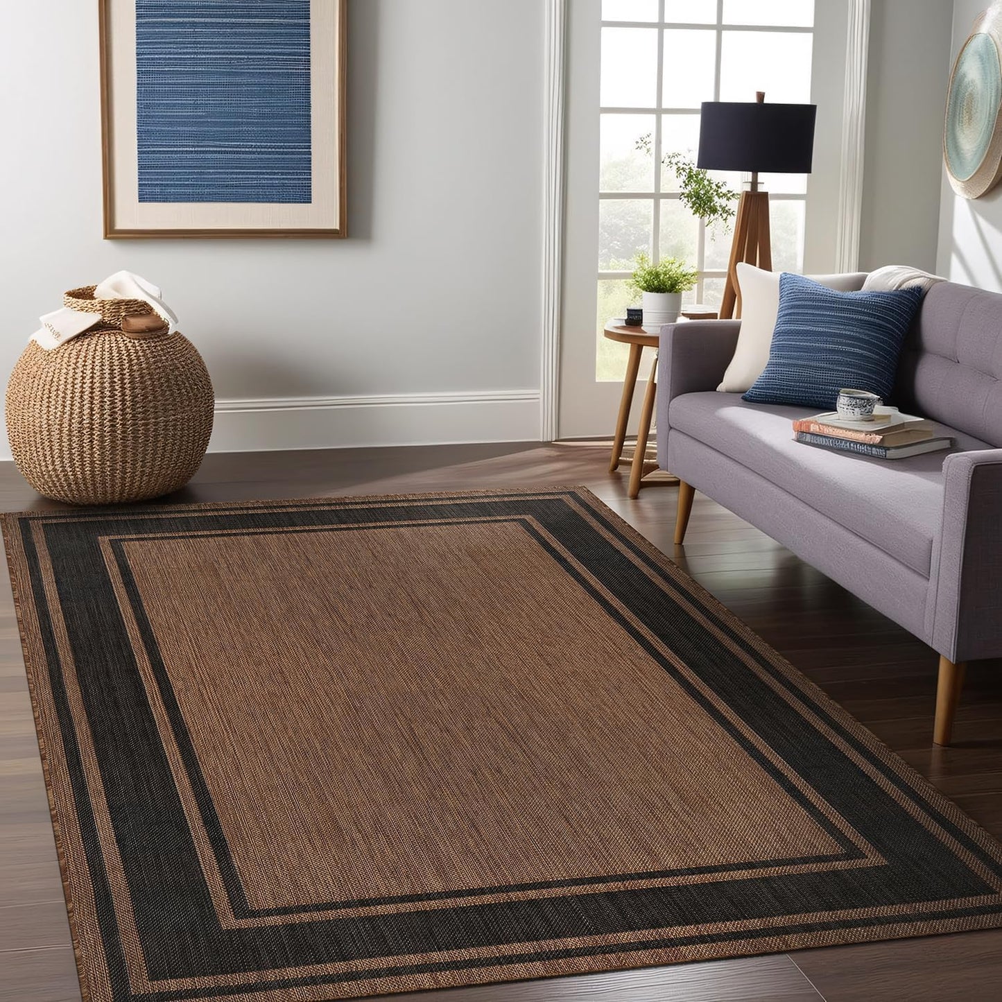 Beverly Rug Outdoor Rug 6x9 Modern Bordered Area Rugs for Indoor and Outdoor Patio Deck Porch Garden Waterproof Weather Sun Resistant Washable Outside Carpet (6 x 9 Gold)