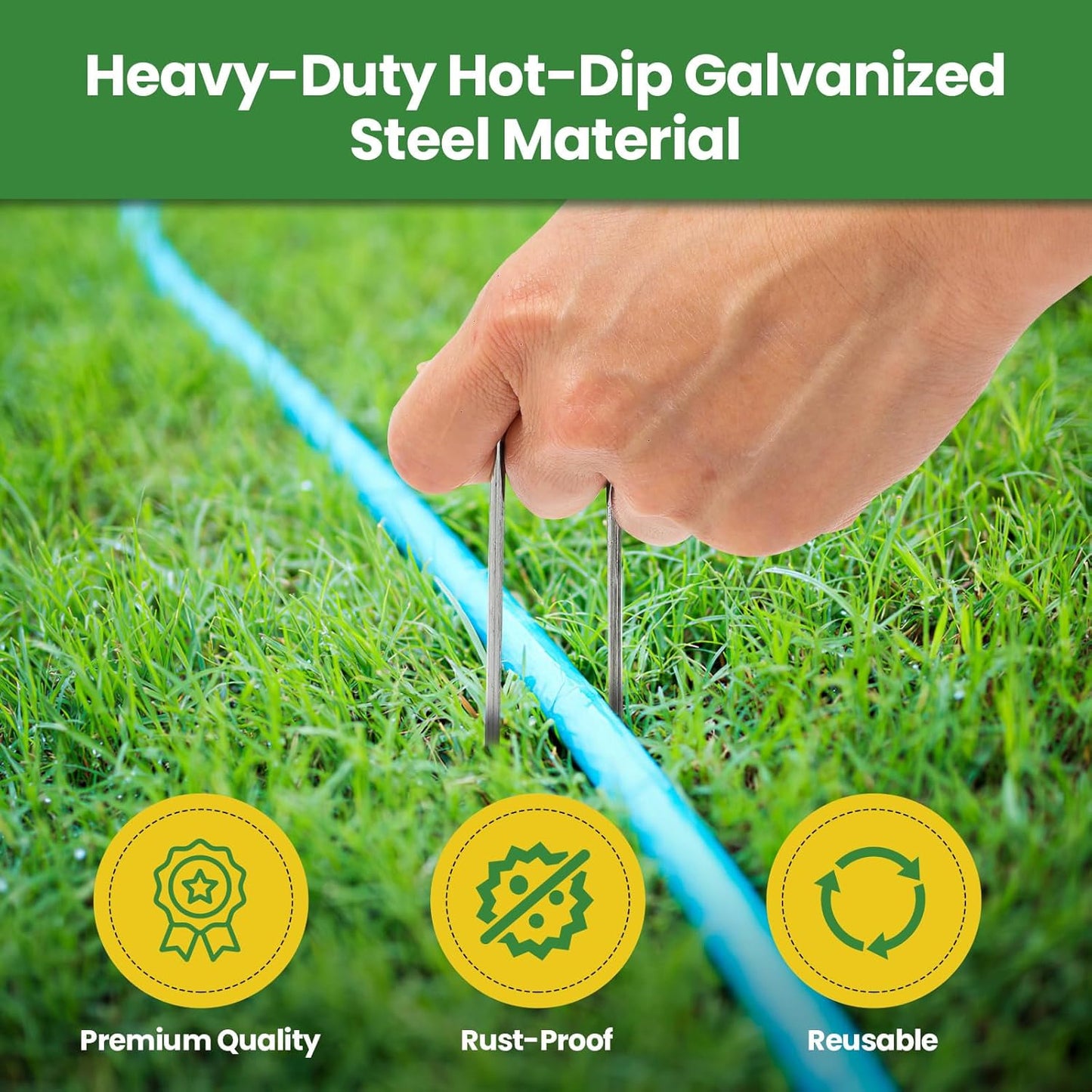 Landscape Staples Galvanized 4 Inch 60 Pcs, Metal Garden Stakes 1.6 Inch, Garden Staples for Lawn 11 Gauge