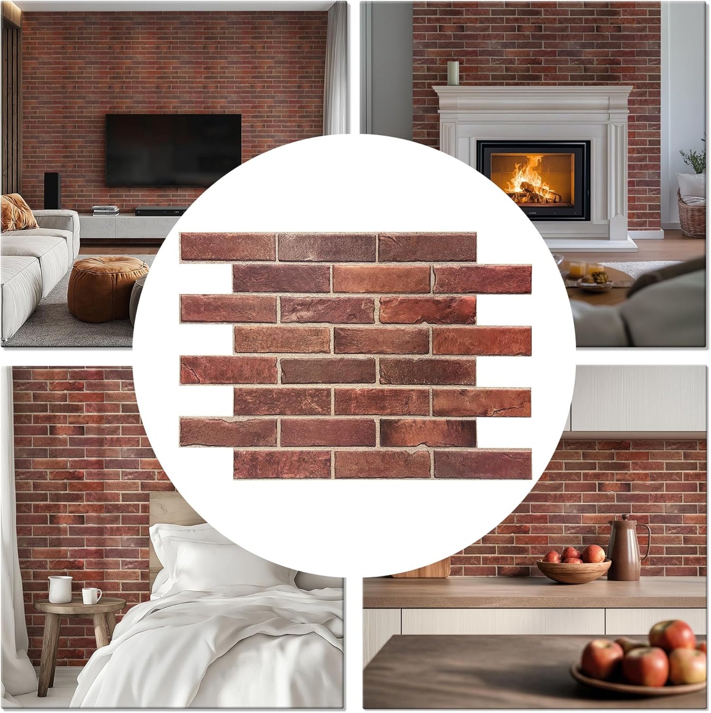 CONCORD WALLCOVERINGS ™ 3D Red Faux Brick Wall Panels - Pack of 20, Lightweight 17.5" x 24" (44.5 cm x 61 cm) PVC Sheets, Decorative Stone Tiles for Living Room, Kitchen - Covers 58.33 Sq Ft