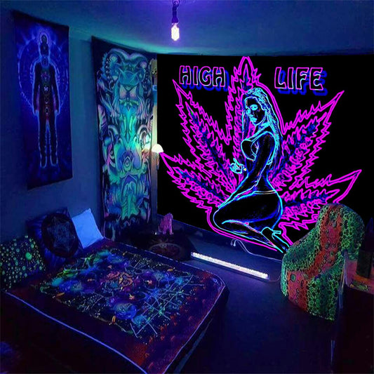 ADDWel Blacklight Tapestry for Bedroom, Tapestry Glow In The Dark, UV Reactive Black Light Posters Wall Hanging for Bedroom Dorm Living Room Backdrop Decor