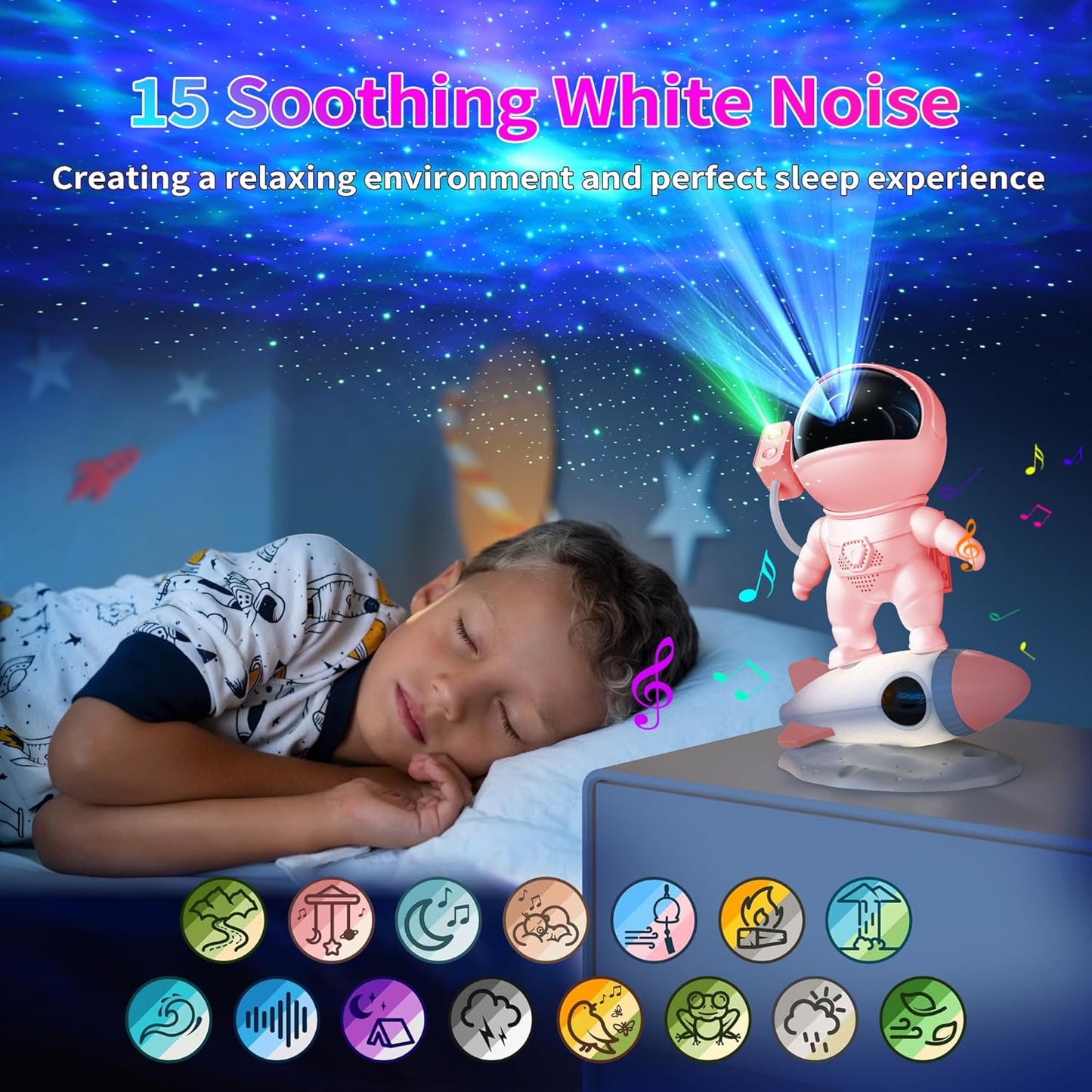 FlyEagle Astronaut Galaxy Projector, Star Nebula Projector with Rocket Lamp, Night Lights LED Star Projector for Bedroom, Remote Control, White Noises, Bluetooth Speaker for Bedroom
