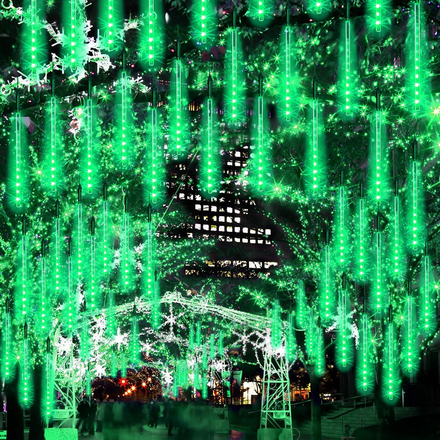 【2 Pack】 Christmas Lights Meteor Shower Rain Lights 12inch, Totally 20 Tube 480 LEDs Icicle Lights Outdoor Raindrop Lights for Xmas Halloween Wedding Party Tree Holiday Decoration, Green